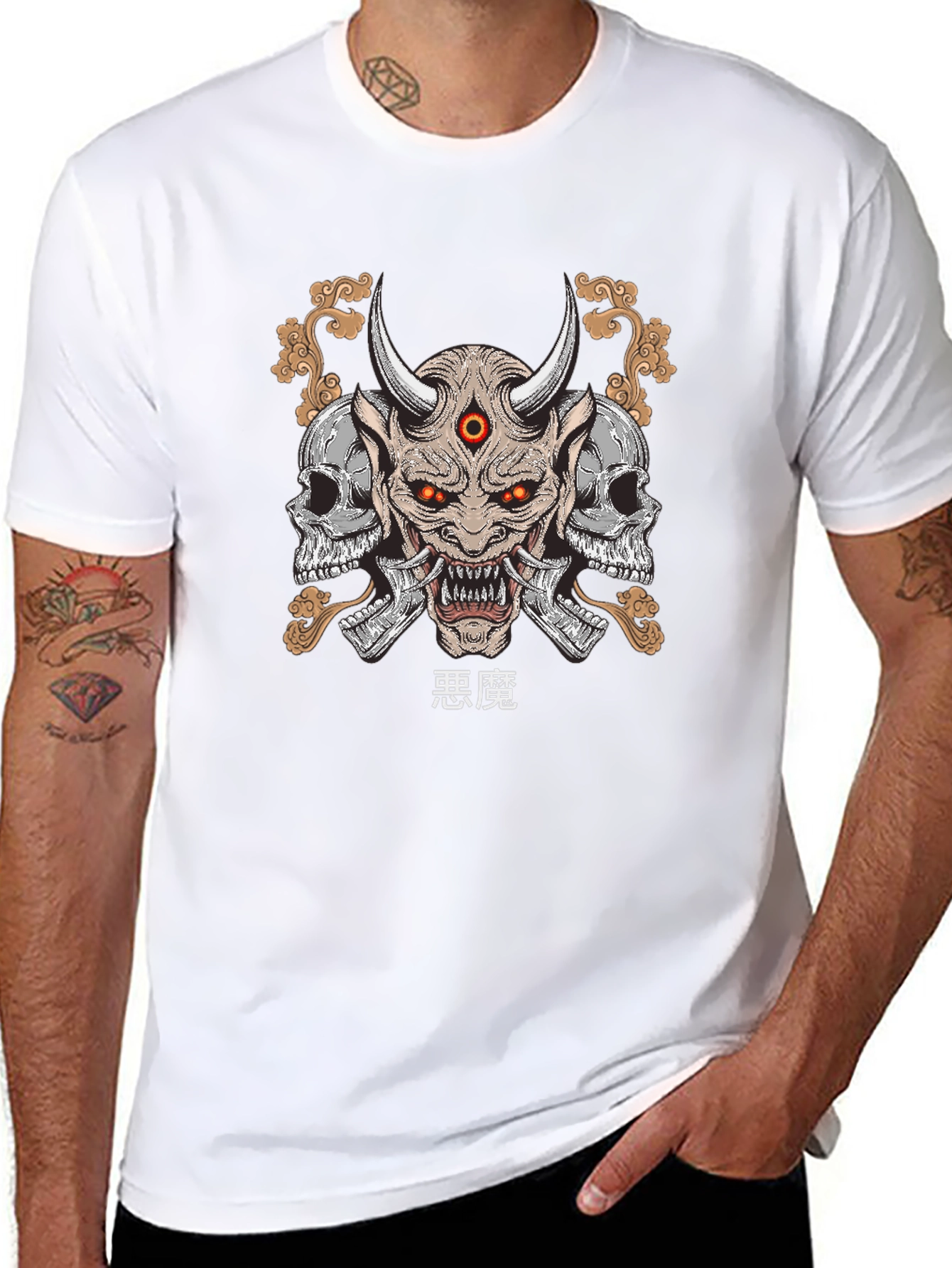 Camiseta Hombre Negra con Estampado Demonio Japonés