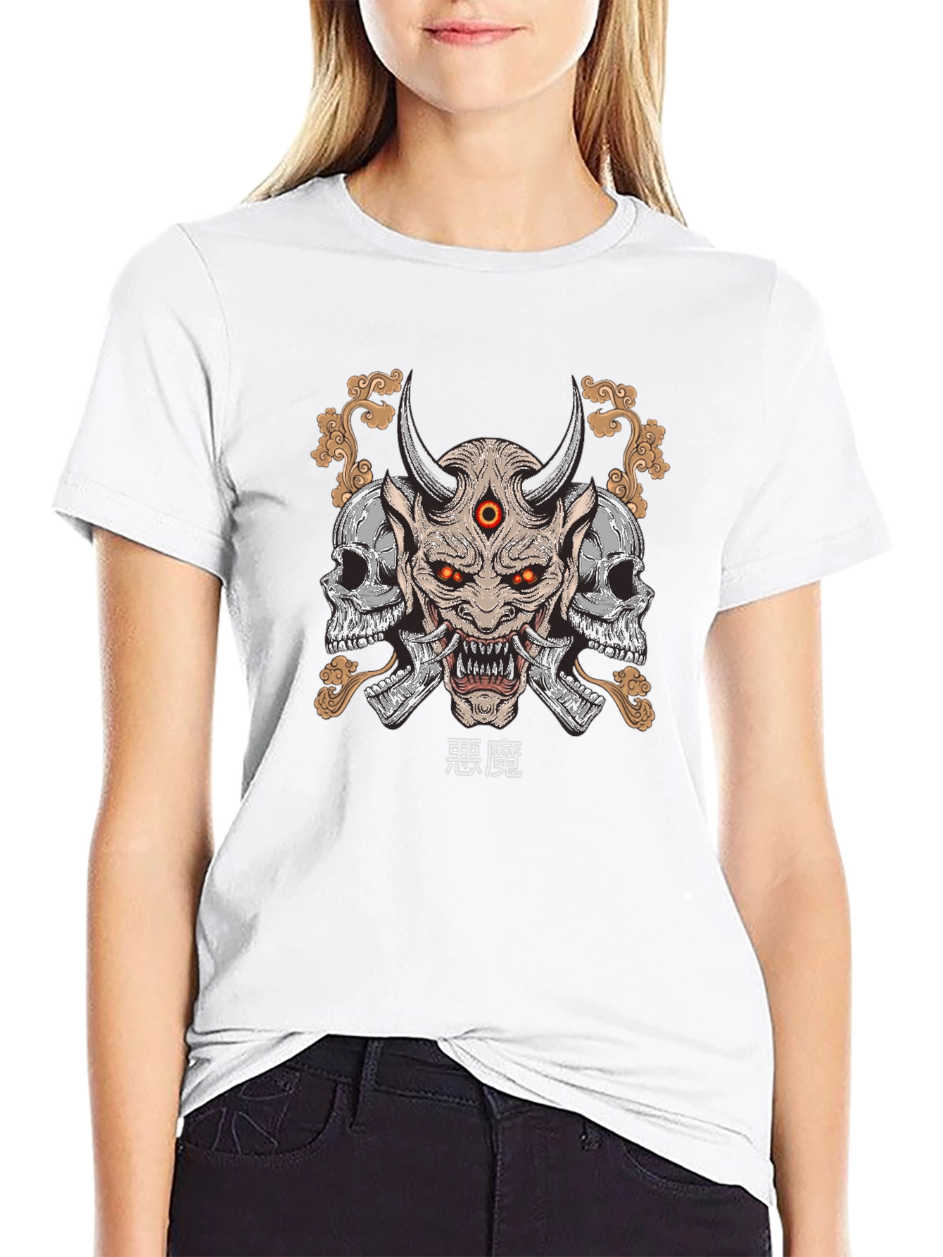 Camiseta Hombre Negra con Estampado Demonio Japonés