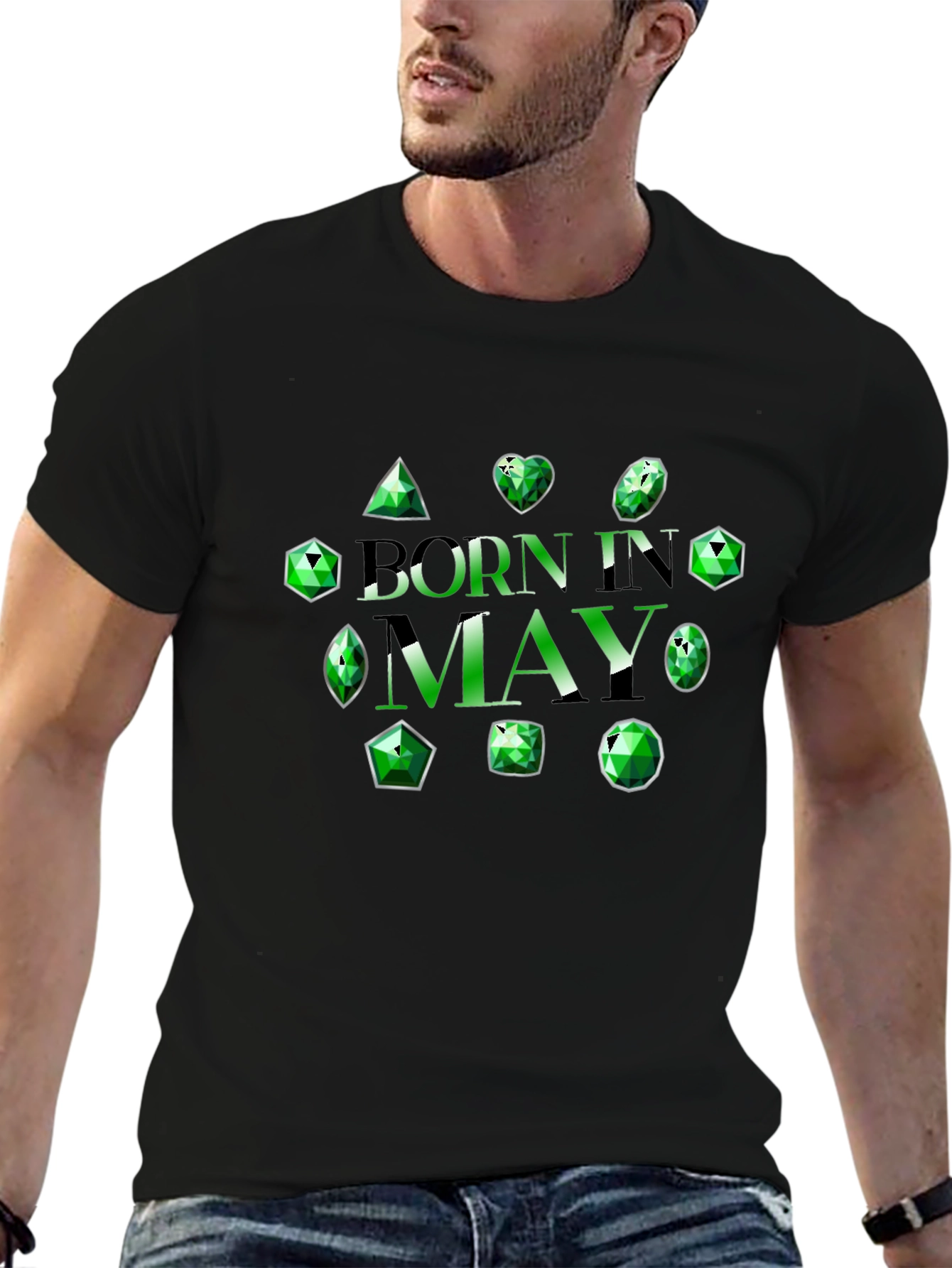 Camiseta Negra Nacido en Mayo con Esmeraldas
