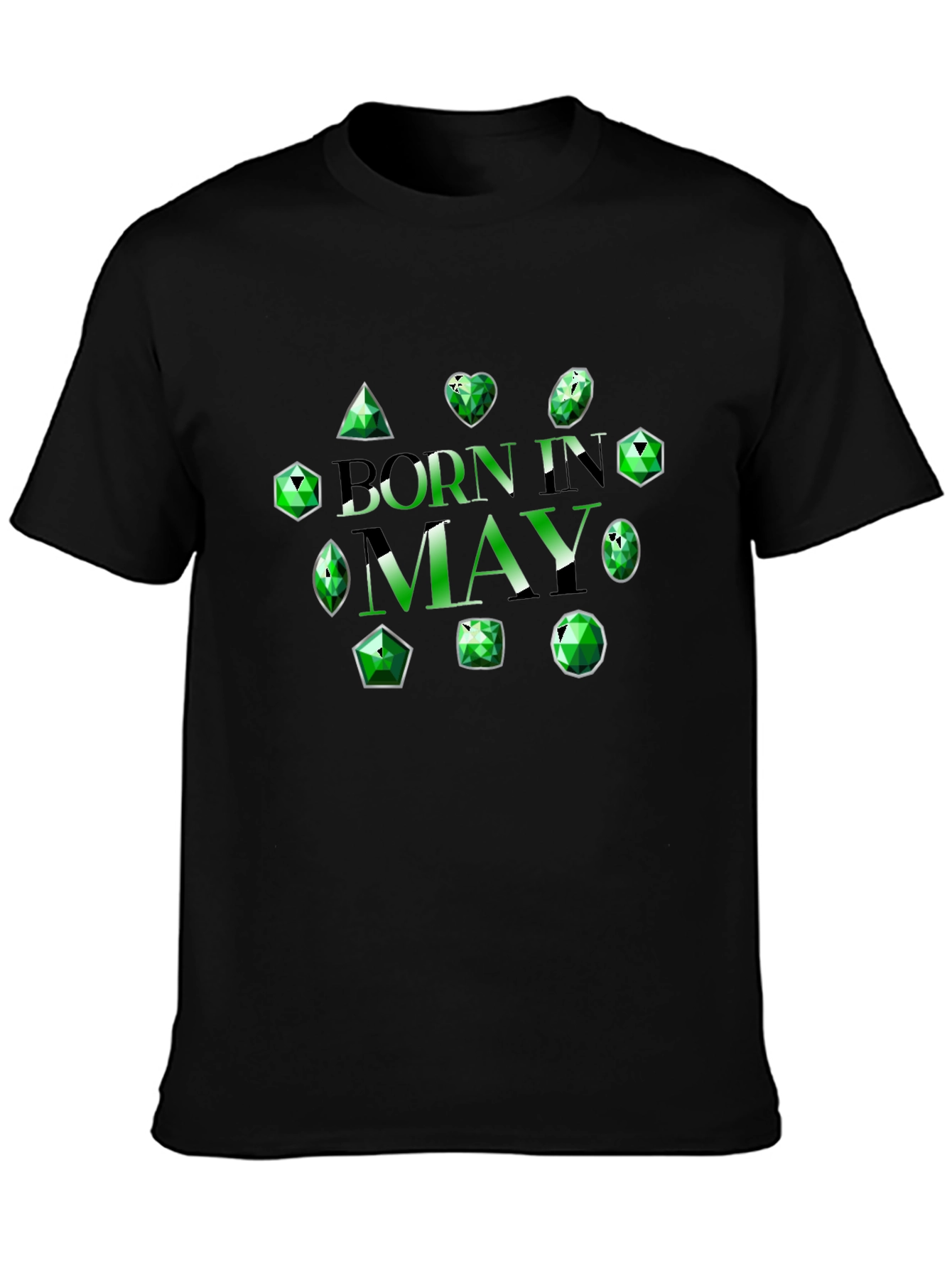 Camiseta Negra Nacido en Mayo con Esmeraldas