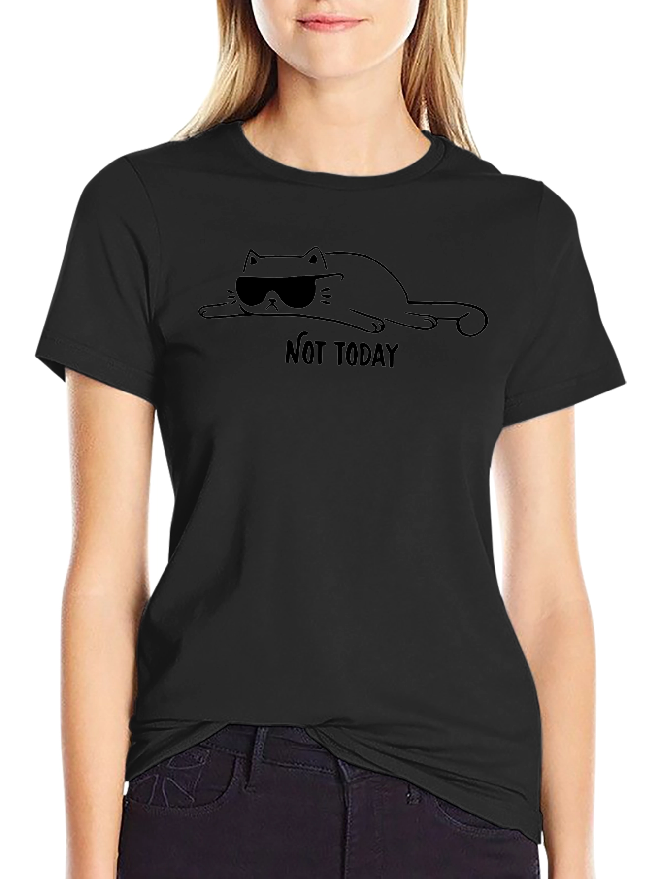Camiseta Hombre Negra - Gato con Gafas Not Today