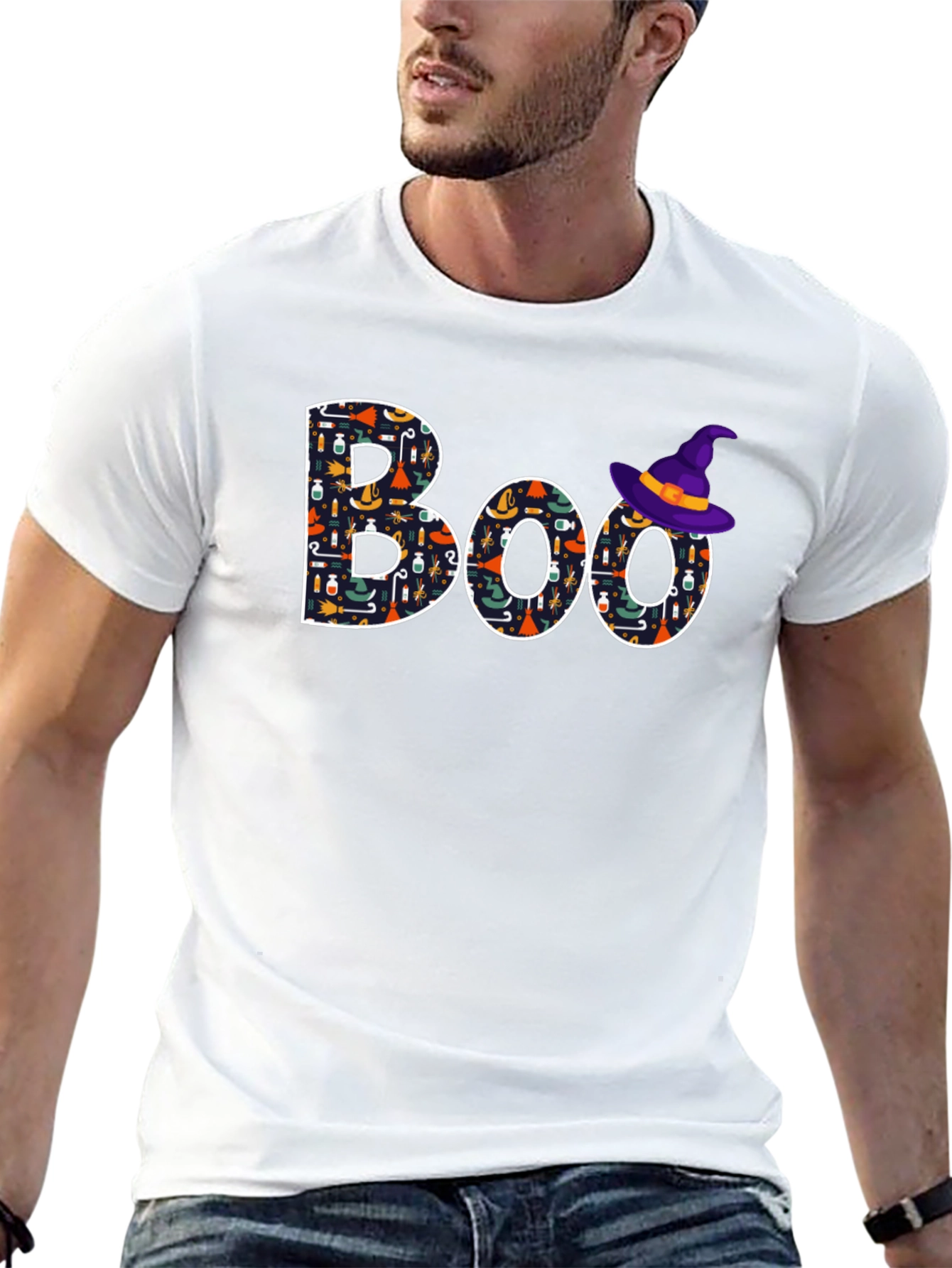 Camiseta Negra Boo Halloween con Gorro de Bruja