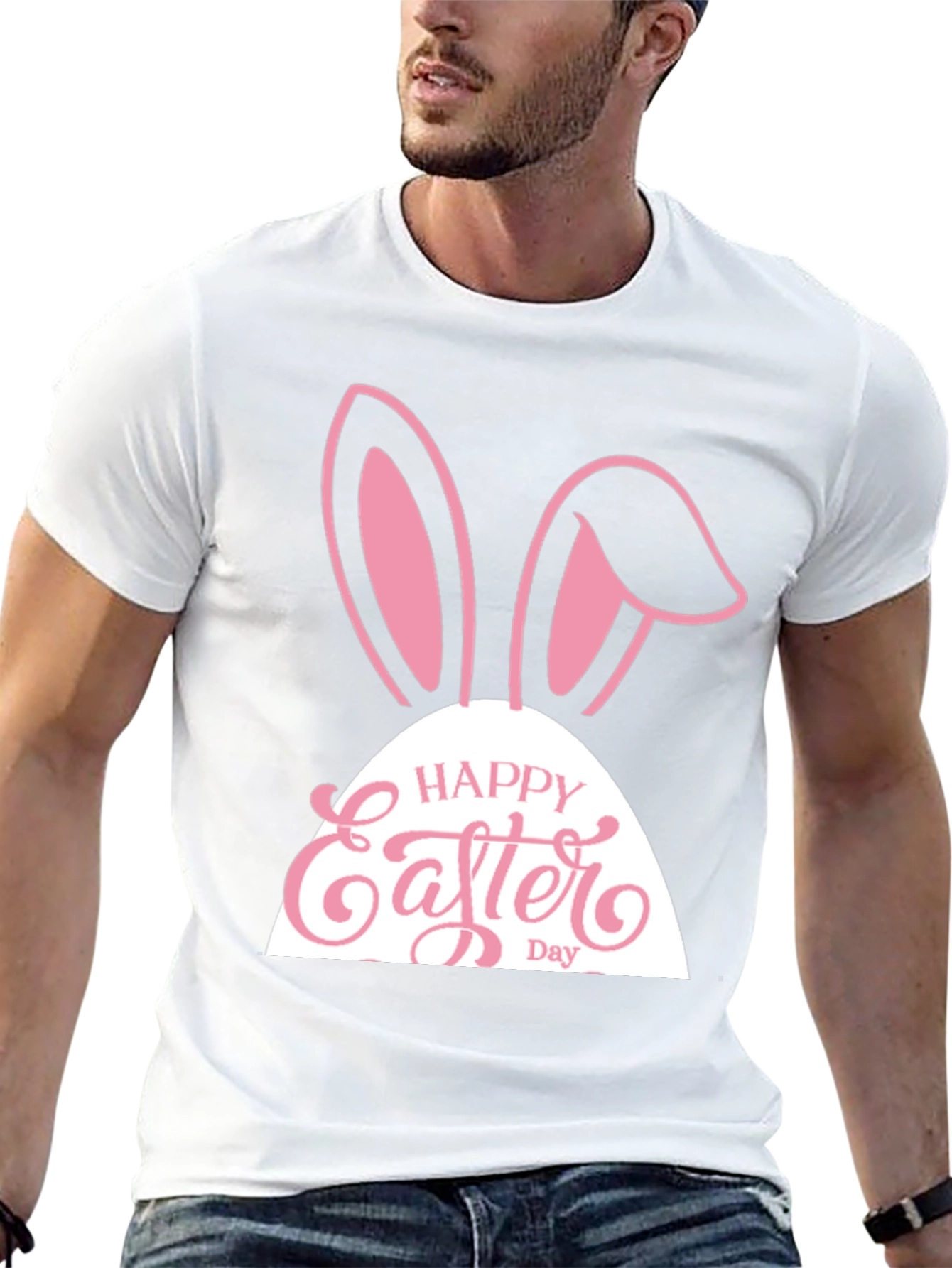 Camiseta Hombre Negra Diseño Conejito Pascua