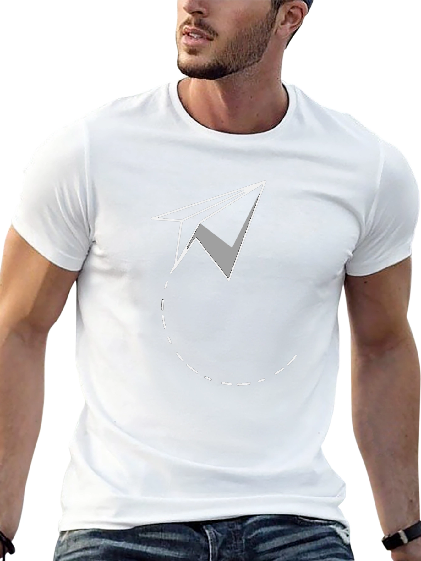 Camiseta Negra con Avión de Papel - Estilo Casual