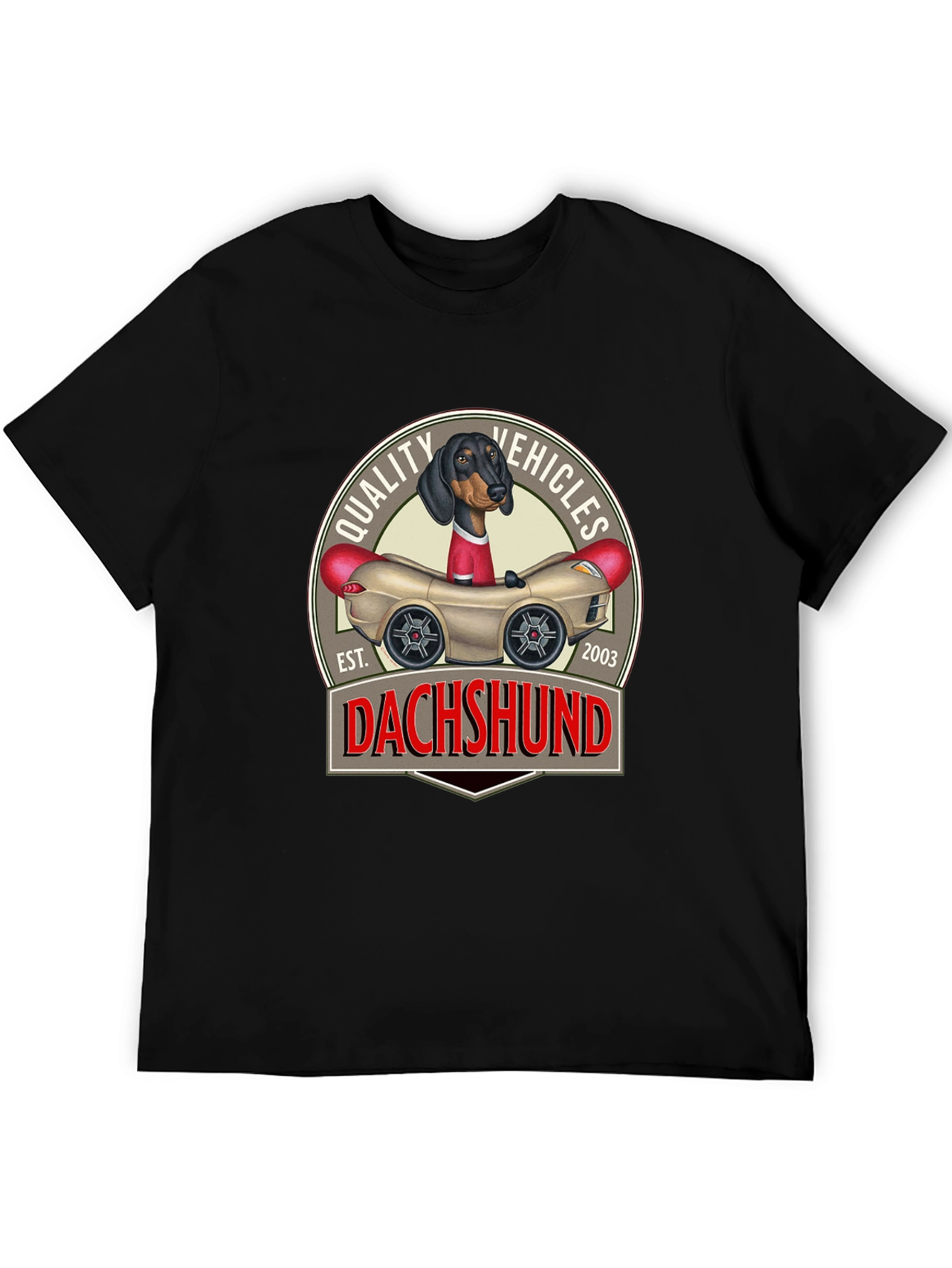 Camiseta Negra Dachshund Quality Vehicles