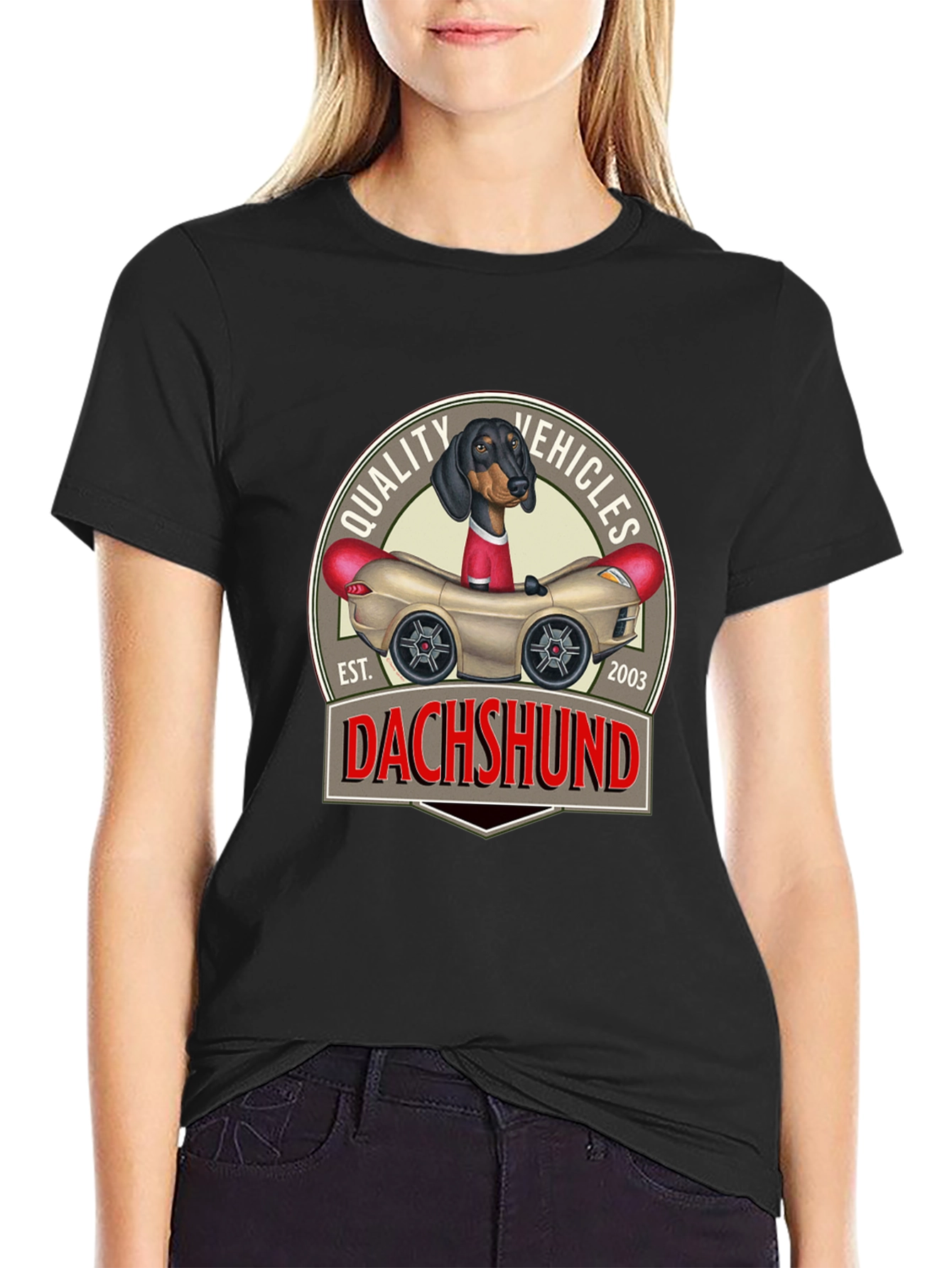 Camiseta Negra Dachshund Quality Vehicles