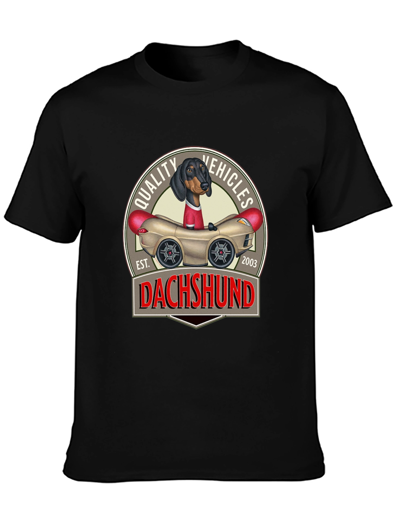 Camiseta Negra Dachshund Quality Vehicles