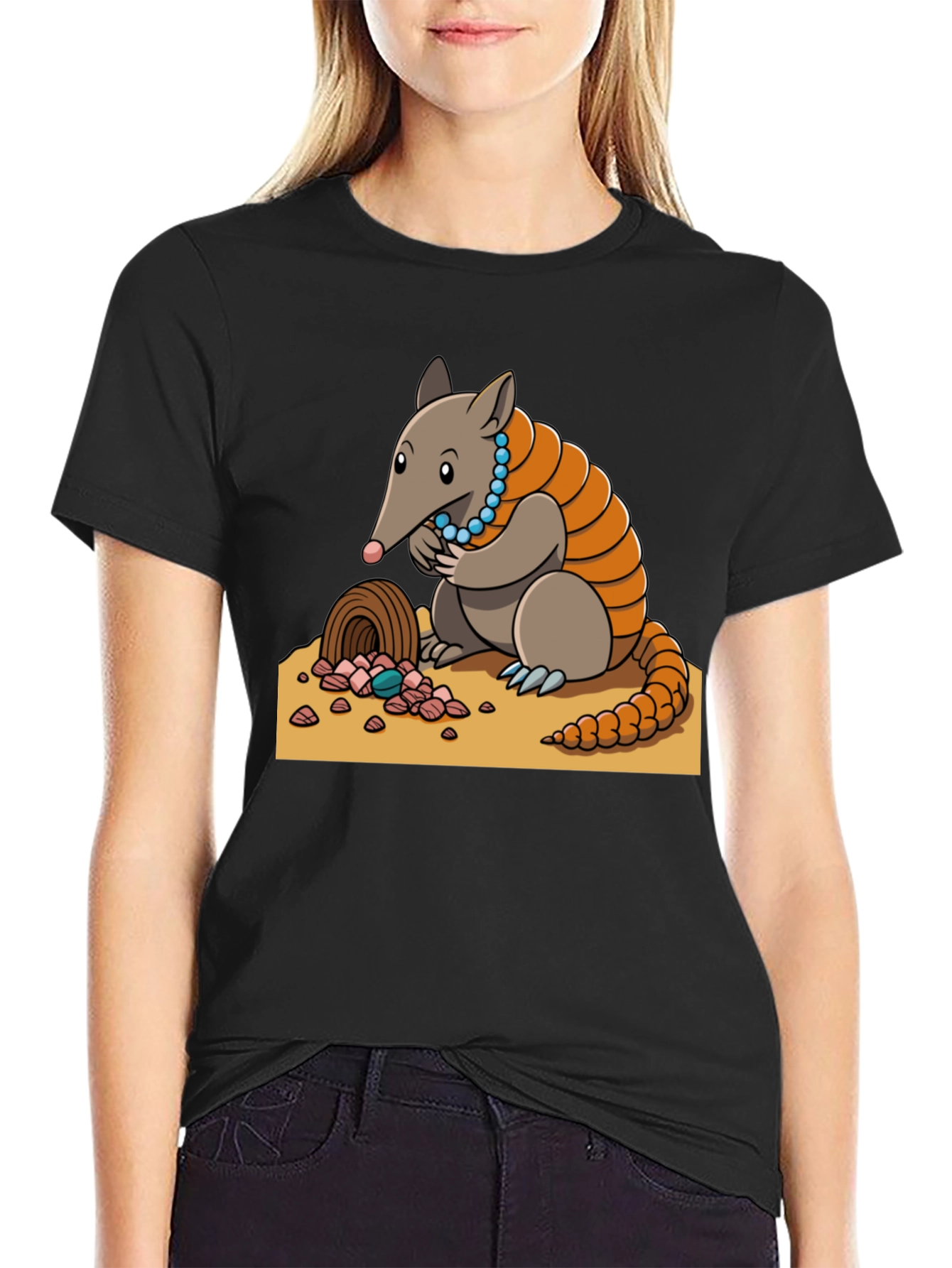 Camiseta Negra con Diseño de Armadillo Joyero