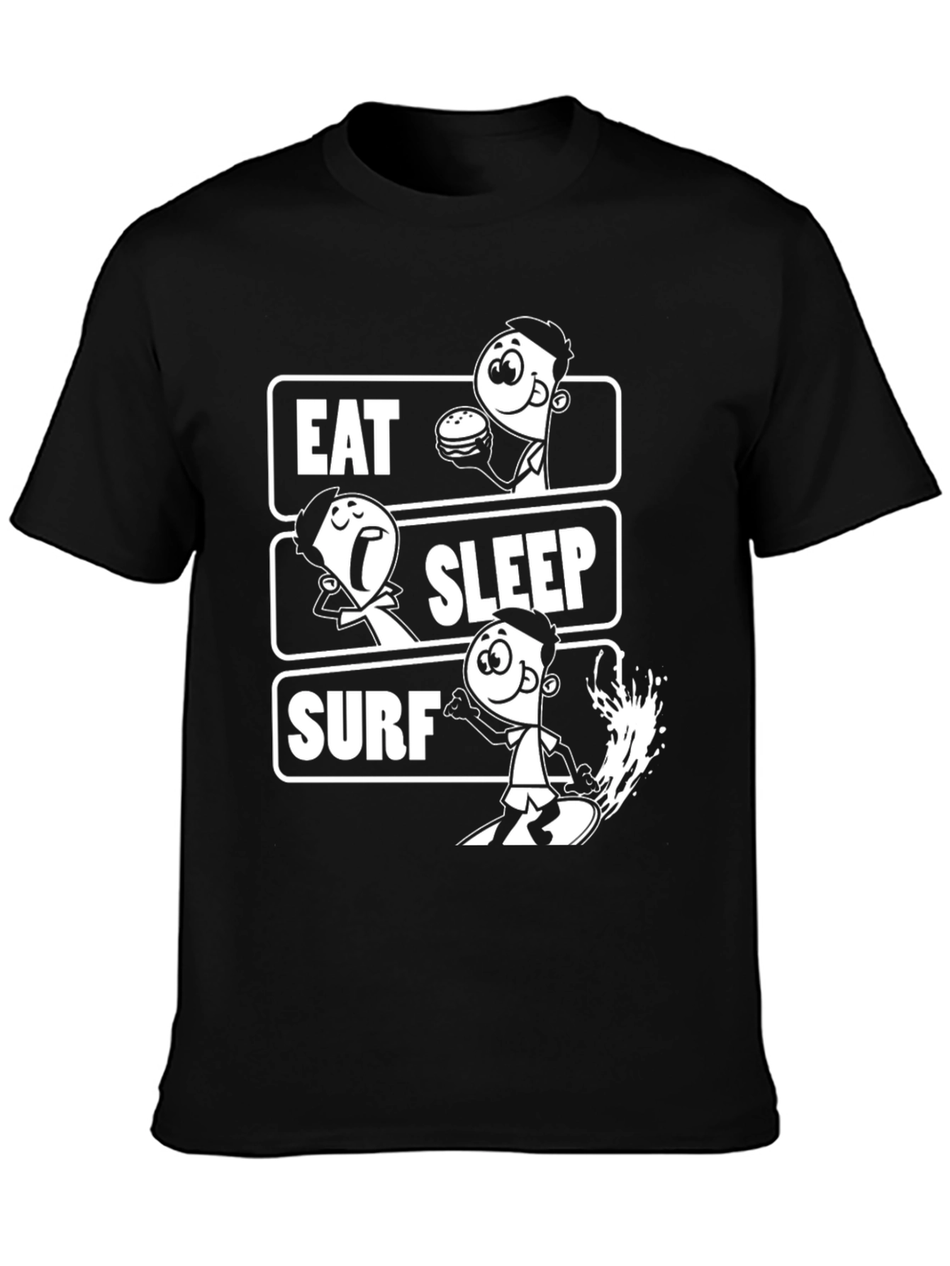 Camiseta Negra Estampada Eat Sleep Surf