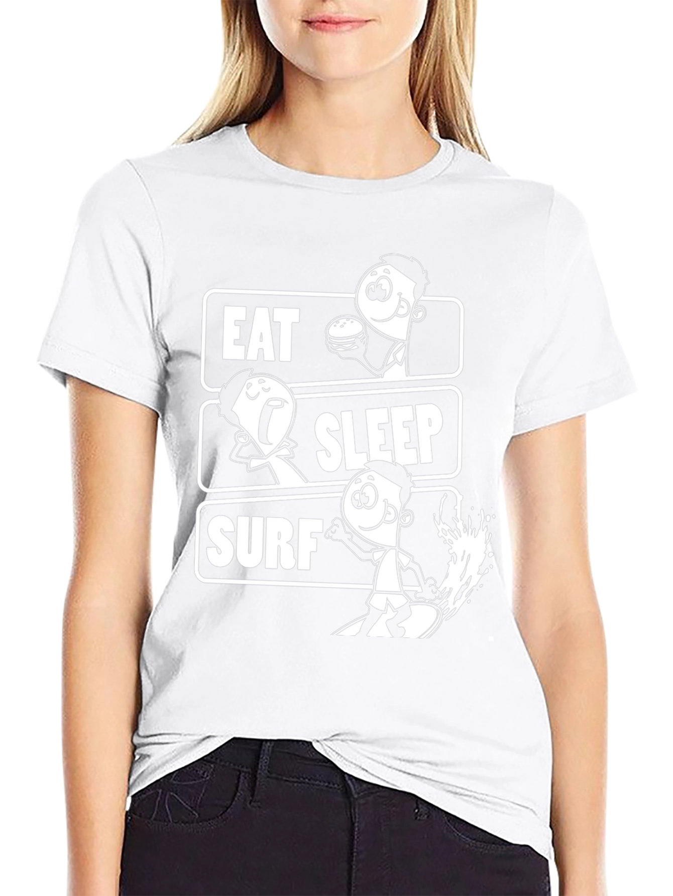 Camiseta Negra Estampada Eat Sleep Surf