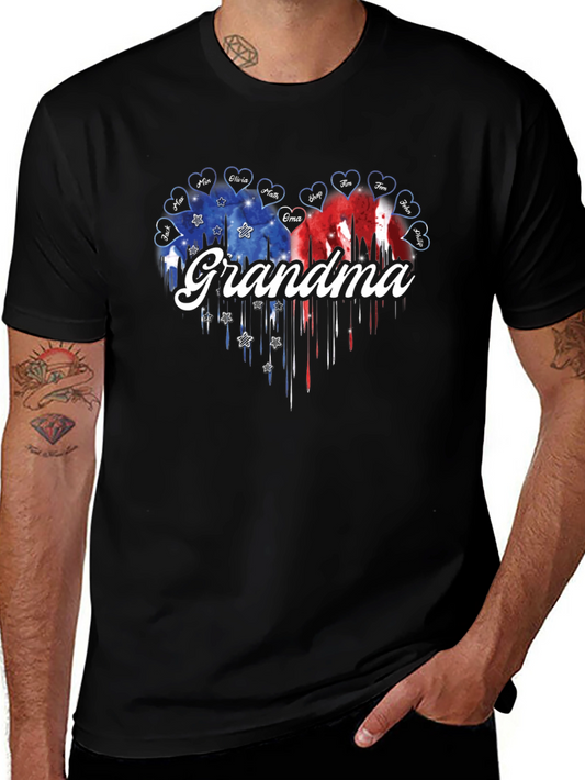 Camiseta Negra Corazón Bandera Americana para Abuela