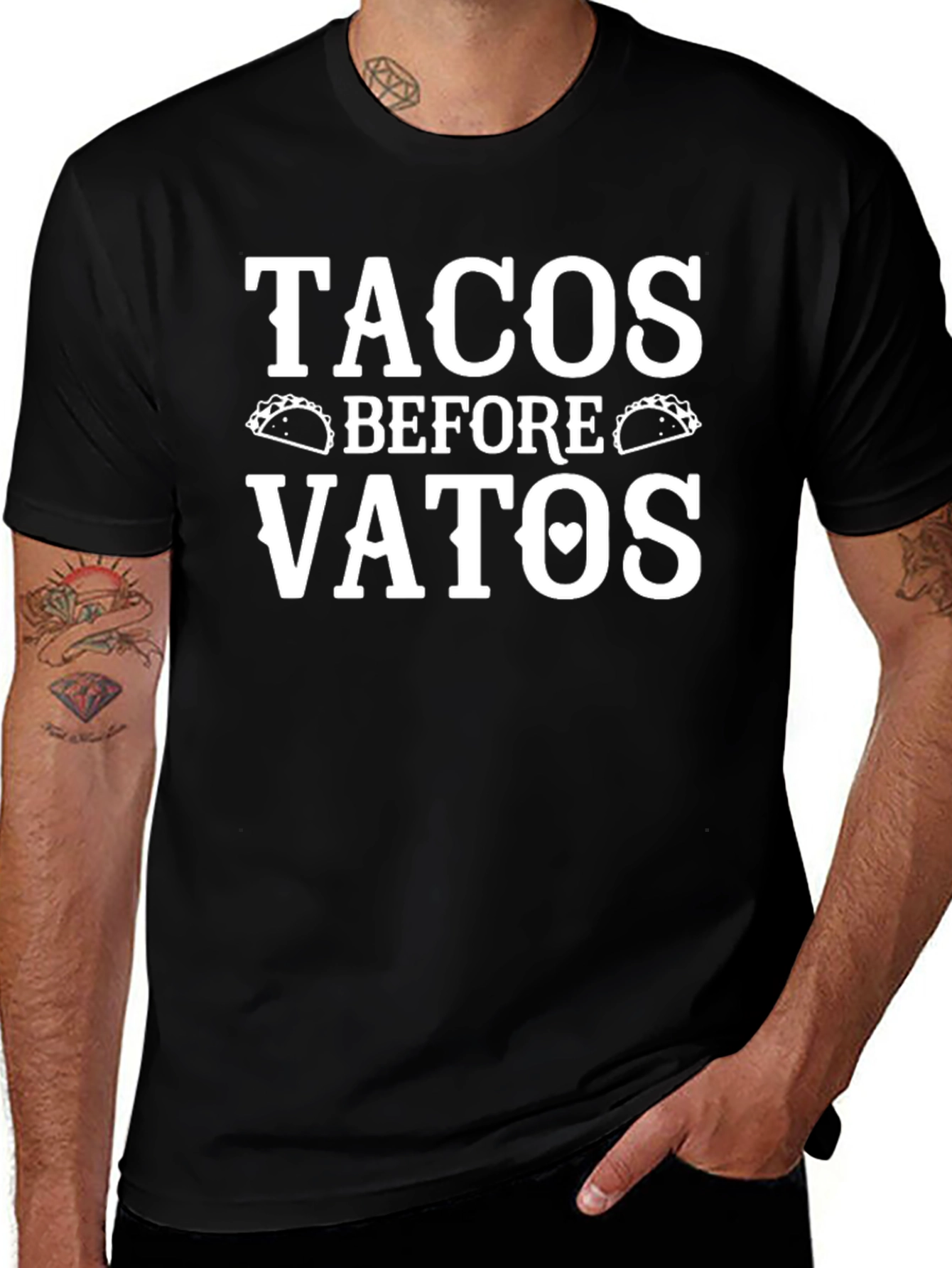 Camiseta Negra Tacos Before Vatos Divertida