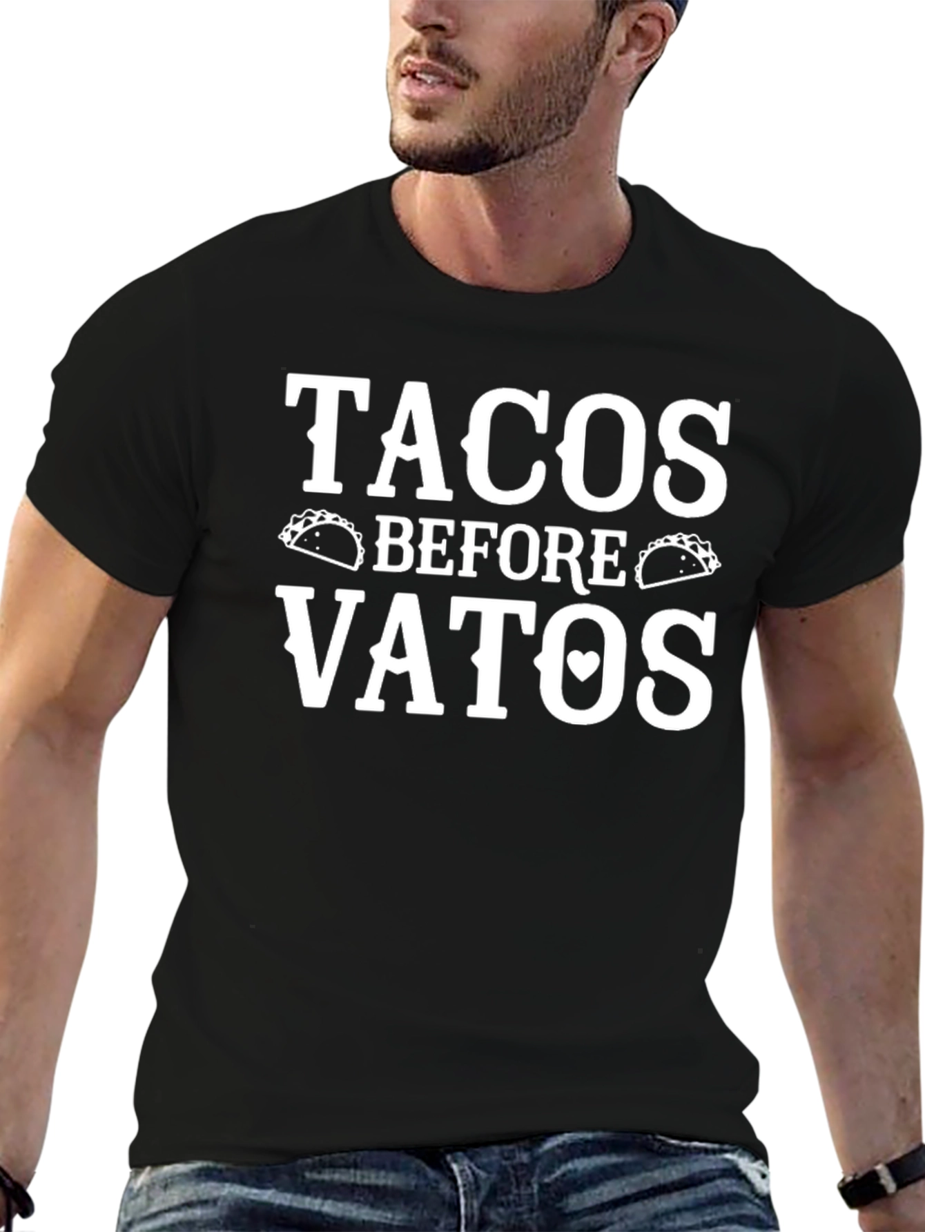 Camiseta Negra Tacos Before Vatos Divertida