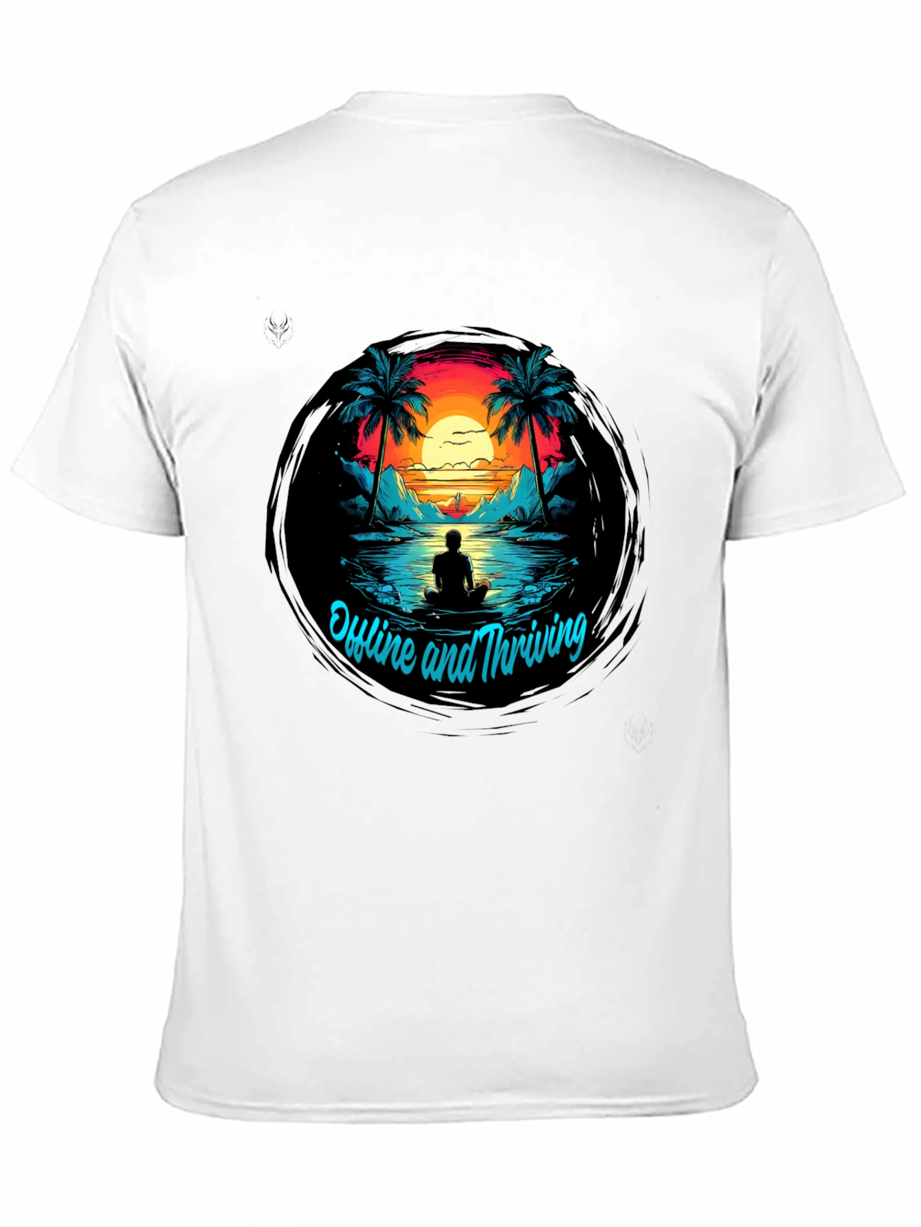 Camiseta Negra Offline and Thriving Diseño Tropical