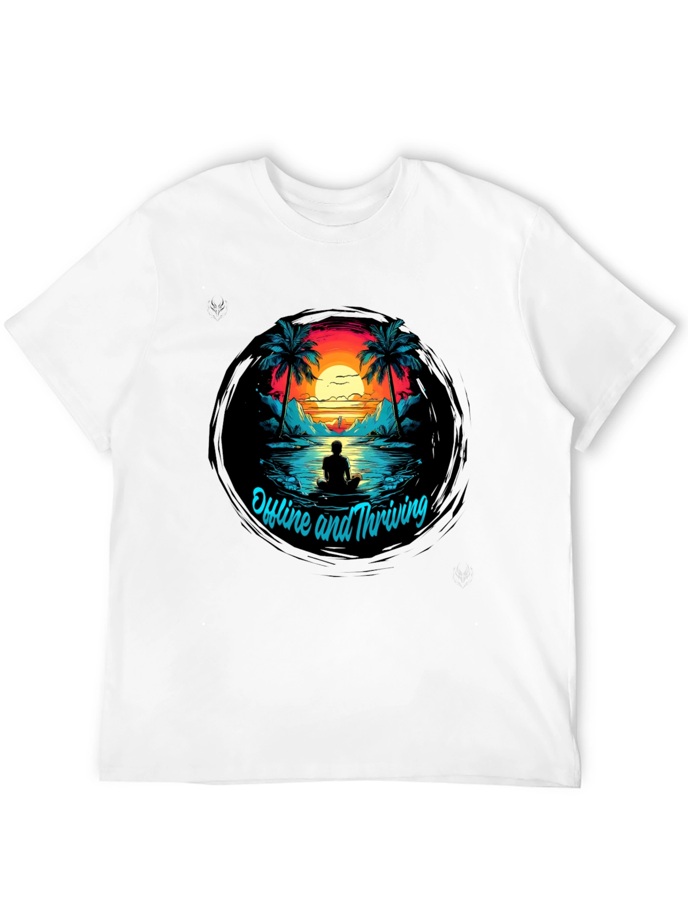 Camiseta Negra Offline and Thriving Diseño Tropical