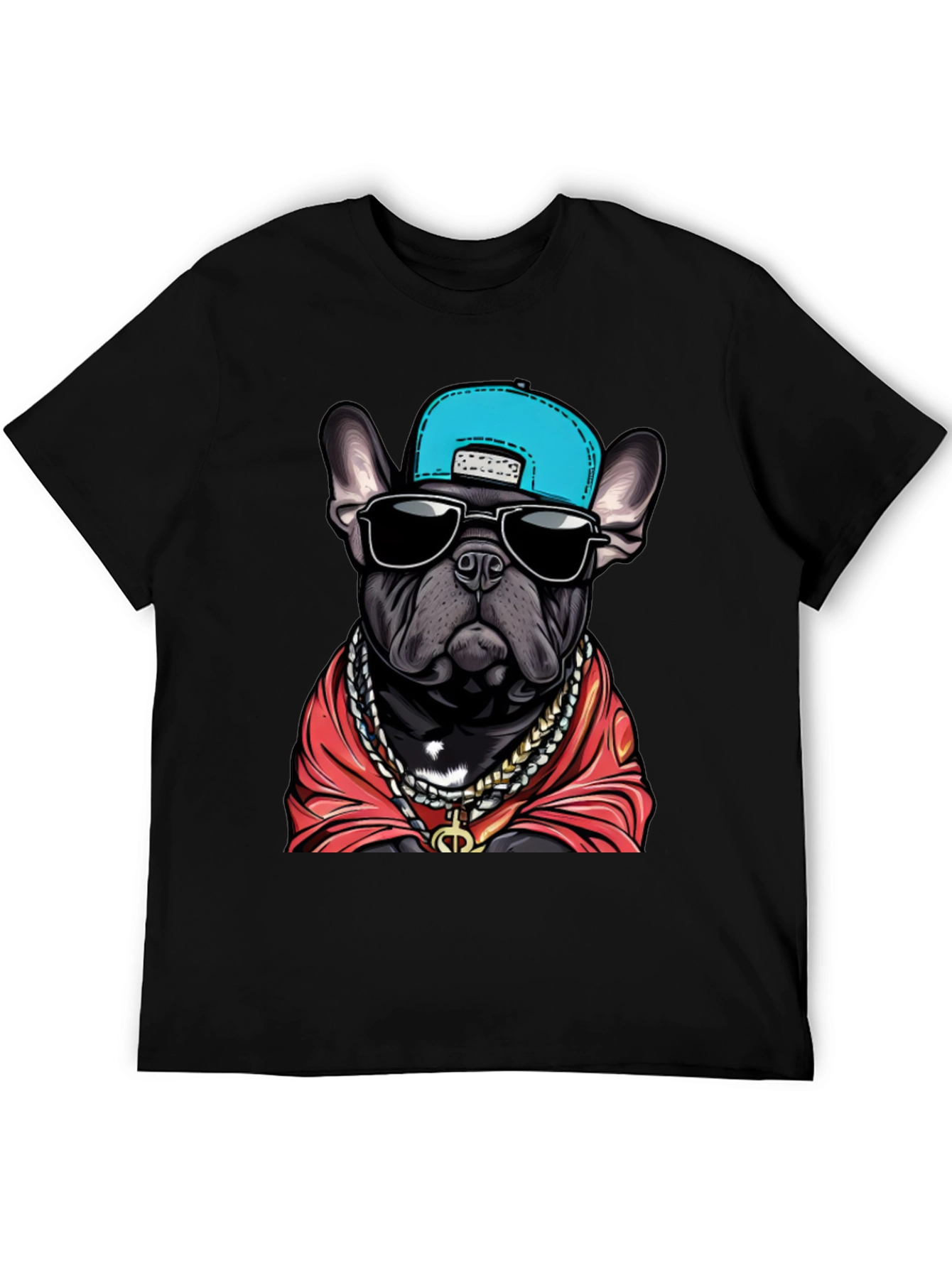 Camiseta Negra Bulldog Francés con Gorra y Joyas