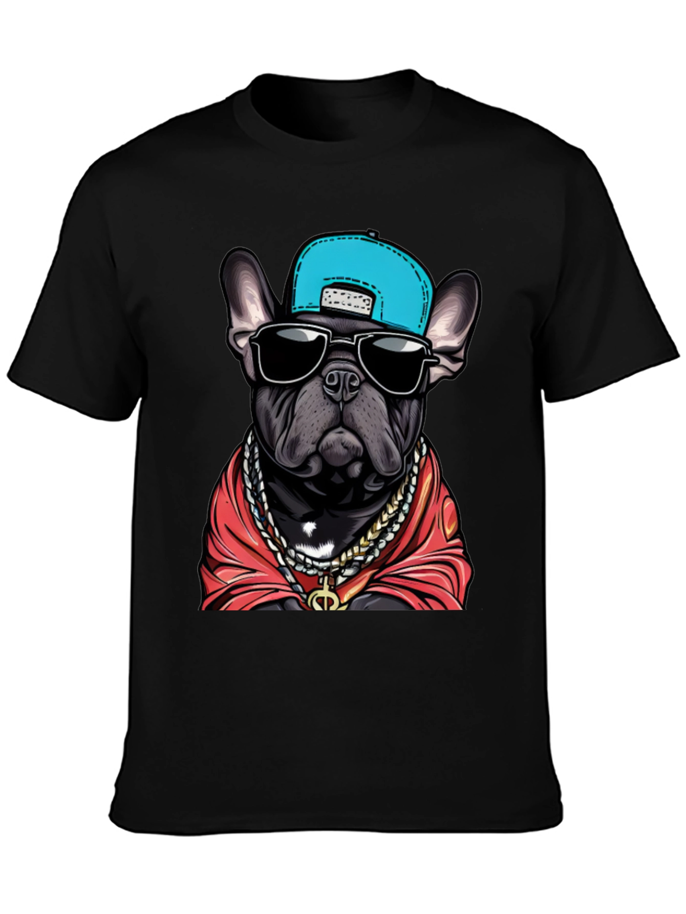 Camiseta Negra Bulldog Francés con Gorra y Joyas