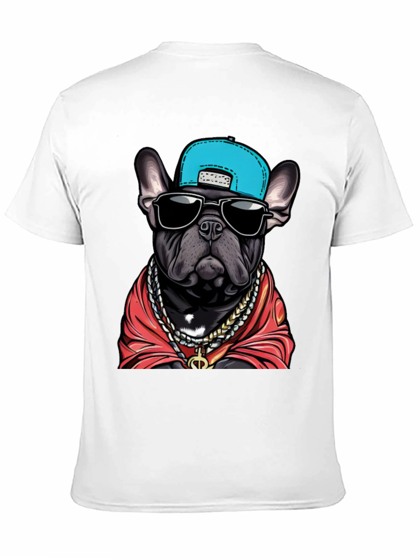 Camiseta Negra Bulldog Francés con Gorra y Joyas