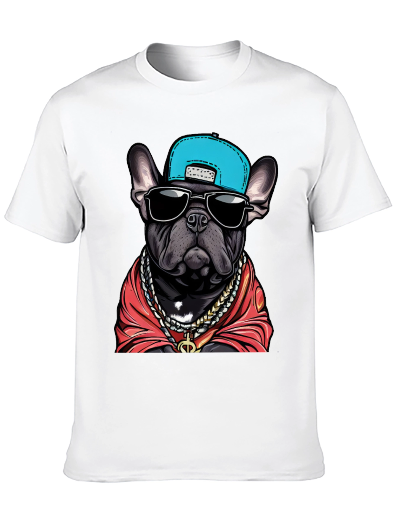 Camiseta Negra Bulldog Francés con Gorra y Joyas
