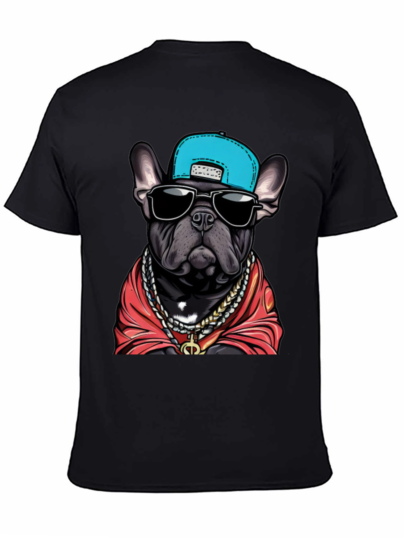 Camiseta Negra Bulldog Francés con Gorra y Joyas