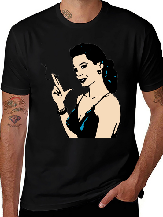 Camiseta Negra Mujer Fumando con Estilo