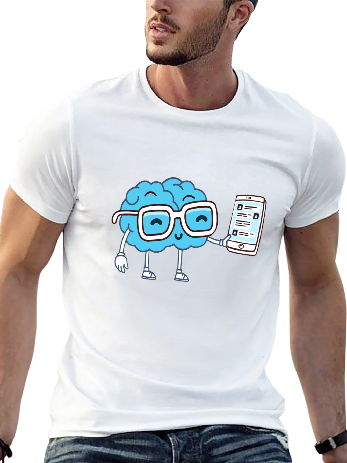 Camiseta Negra con Diseño Cerebro Tecnológico