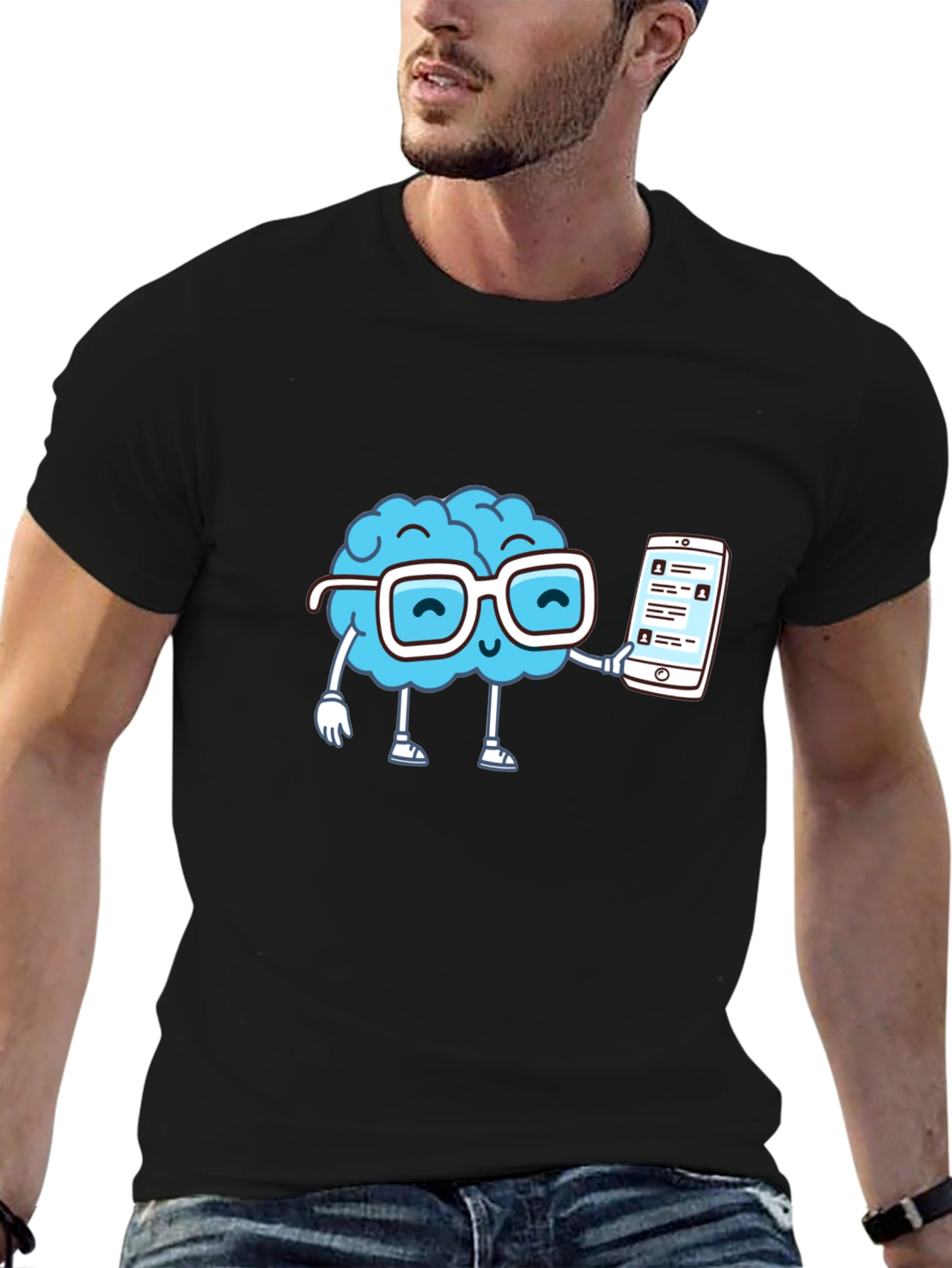 Camiseta Negra con Diseño Cerebro Tecnológico