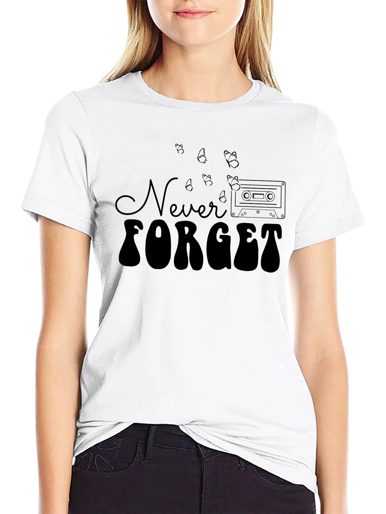 Camiseta Negra Never Forget Estilo Retro