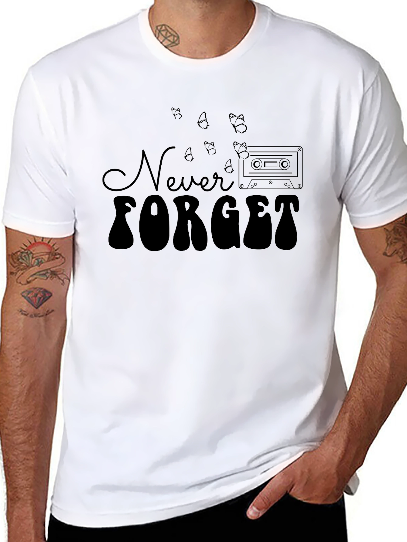 Camiseta Negra Never Forget Estilo Retro