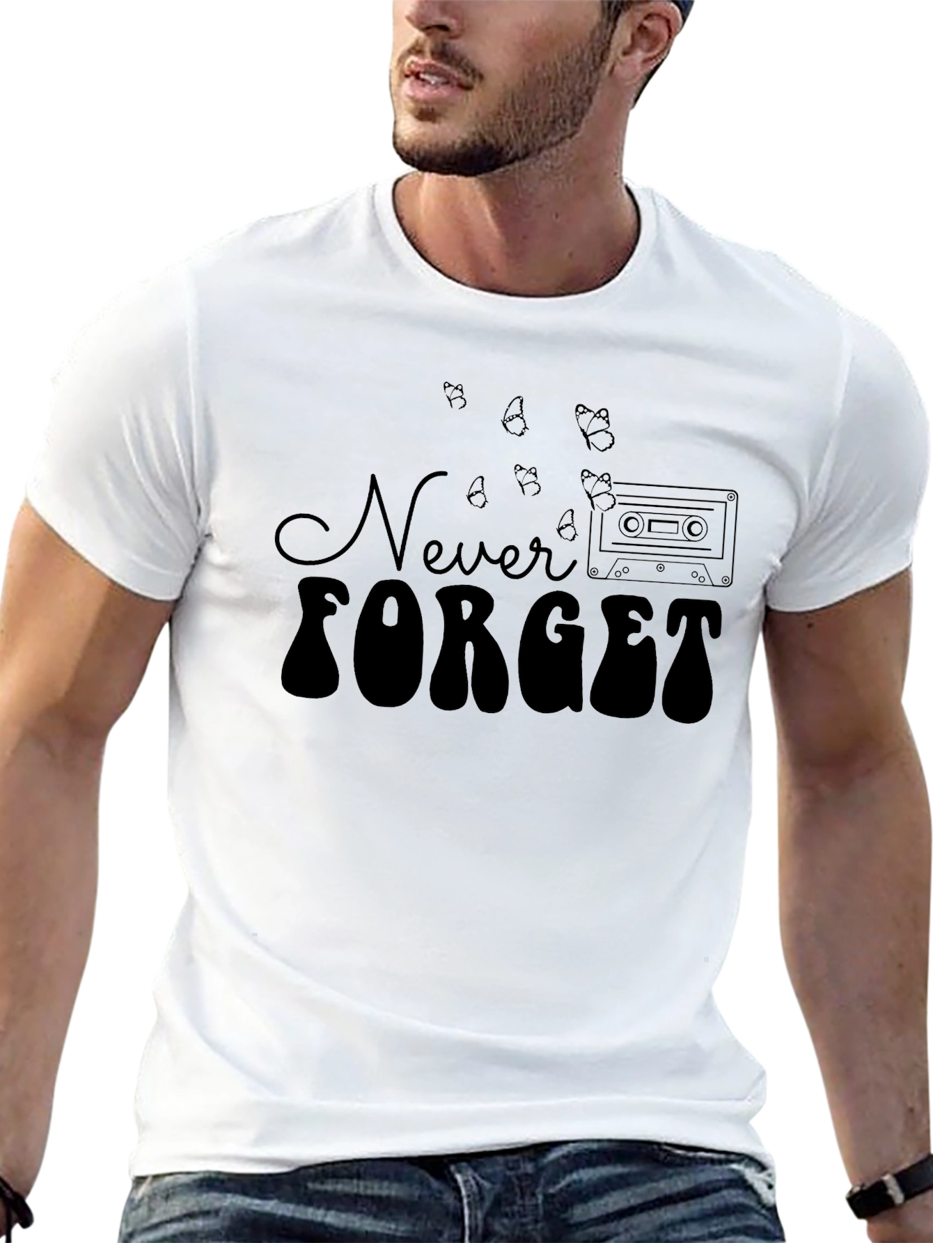 Camiseta Negra Never Forget Estilo Retro