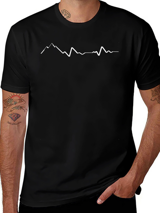 Mountain Peak Line Art Black T-Shirt