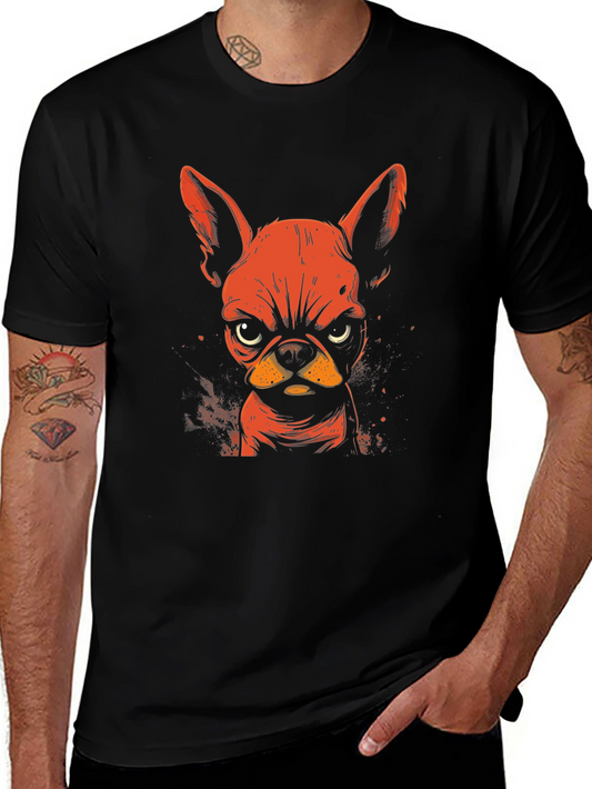 Camiseta Negra con Diseño de Bulldog Enfadado