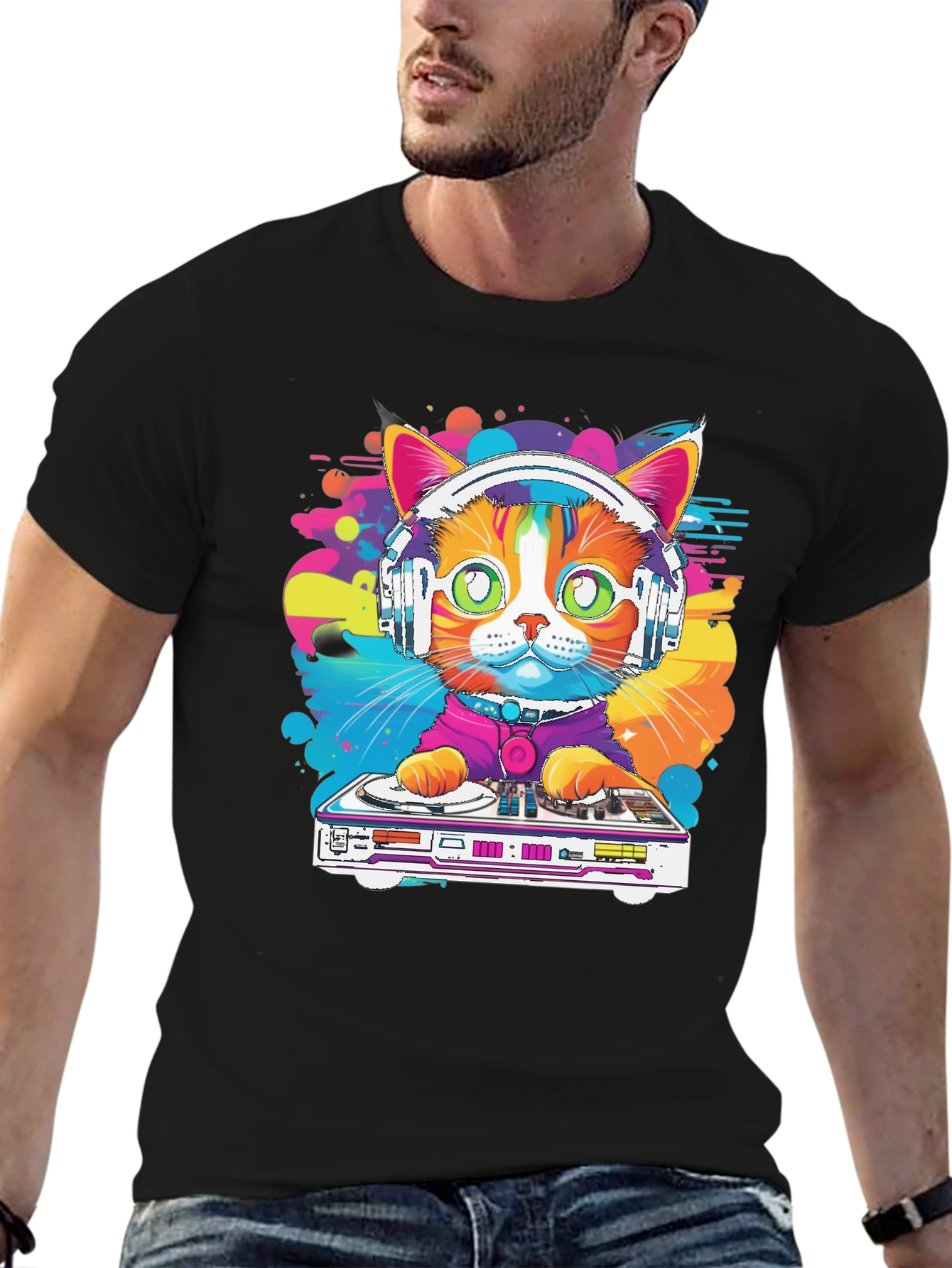 Camiseta Hombre Diseño Gato DJ