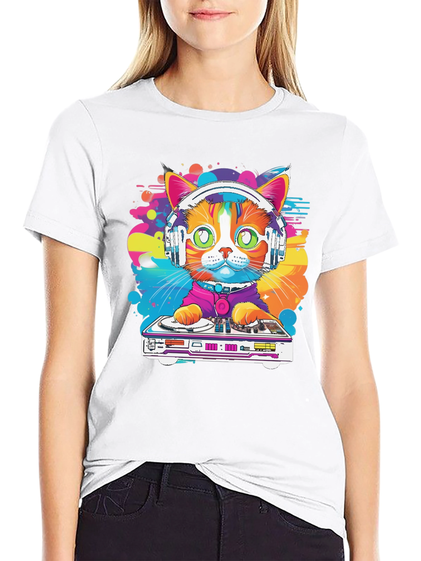 Camiseta Hombre Diseño Gato DJ