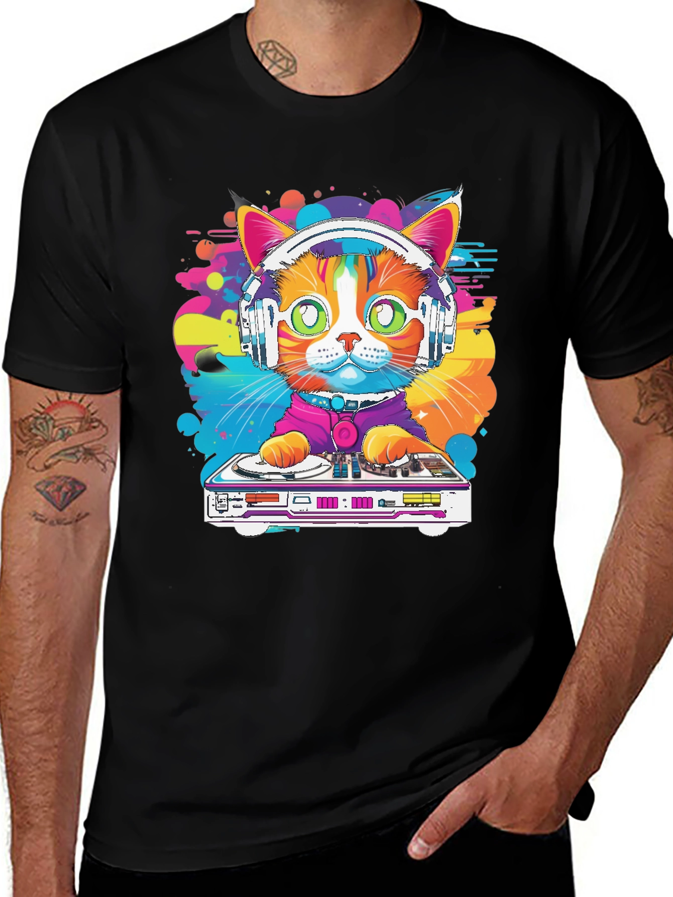 Camiseta Hombre Diseño Gato DJ
