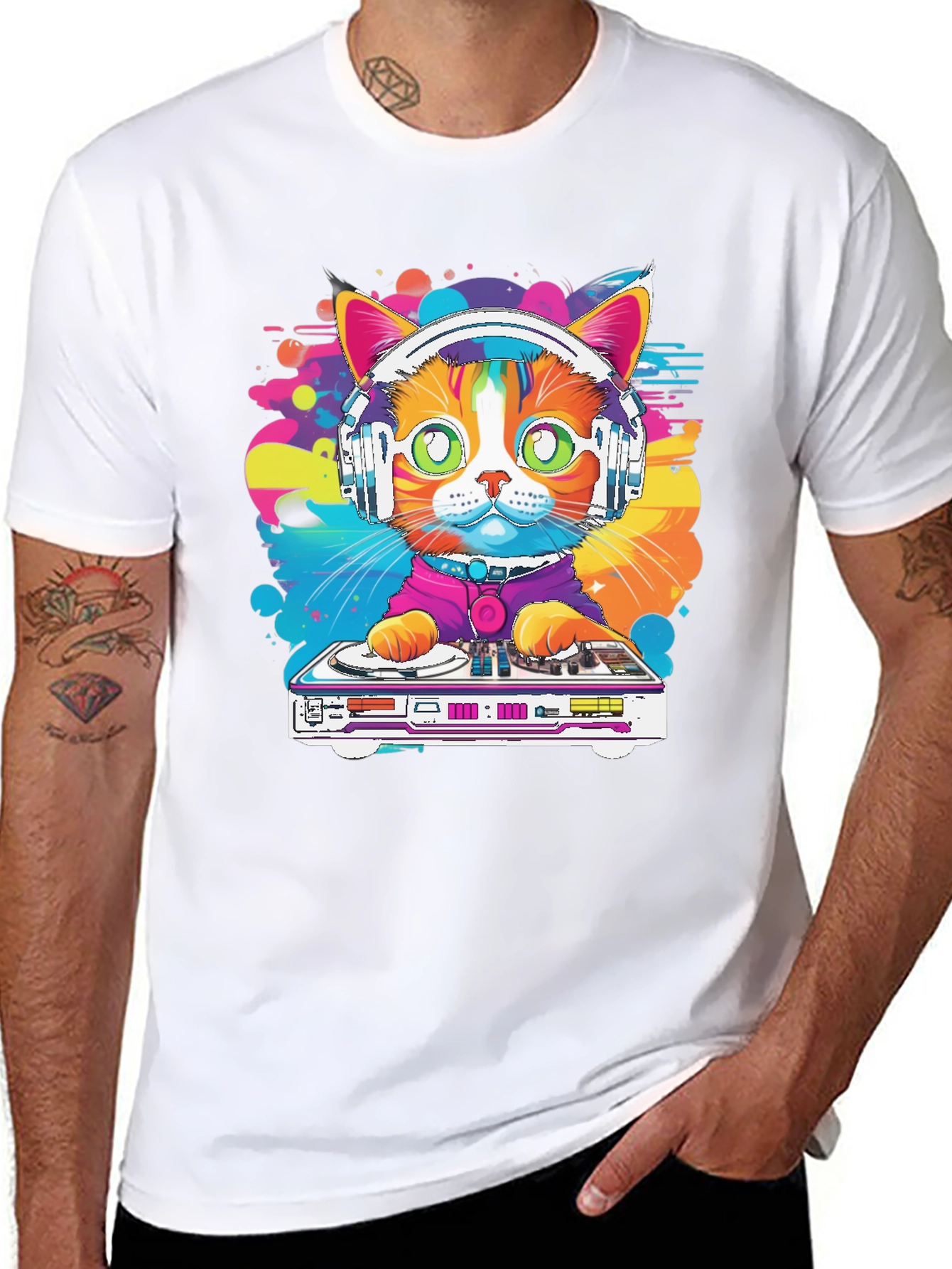 Camiseta Hombre Diseño Gato DJ