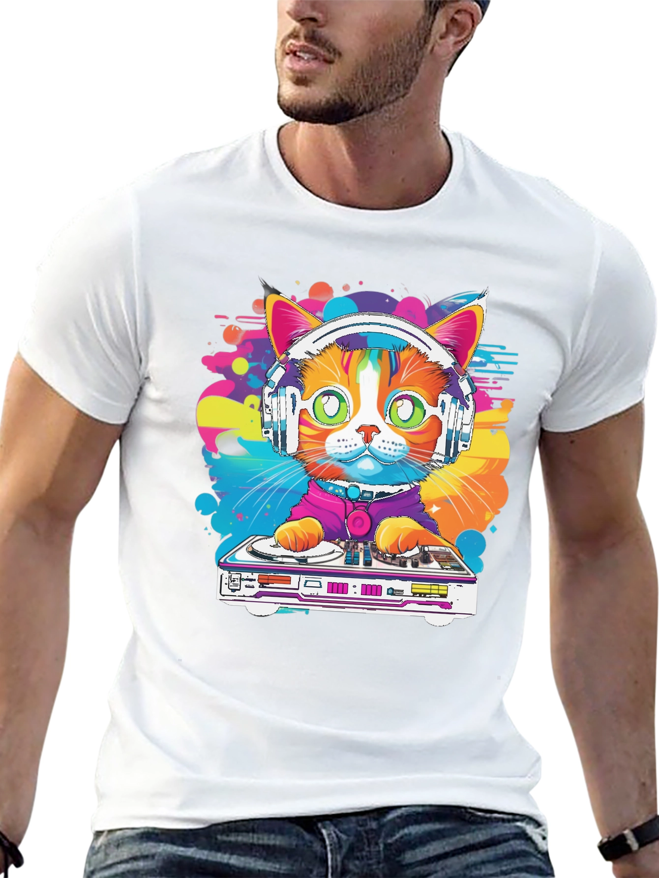 Camiseta Hombre Diseño Gato DJ