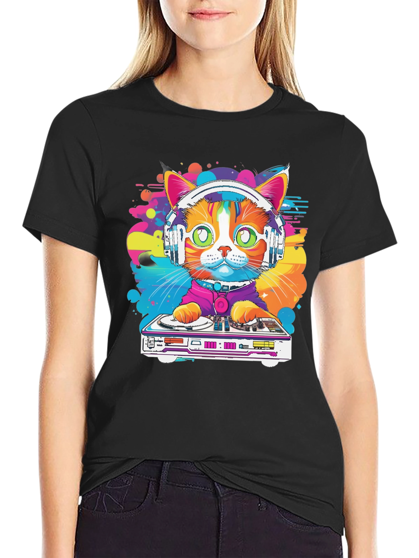 Camiseta Hombre Diseño Gato DJ