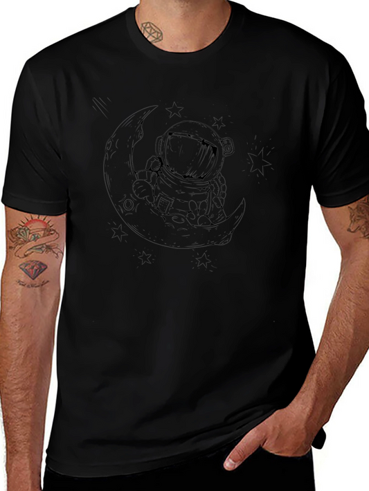 Camiseta Negra con Diseño de Astronauta en la Luna