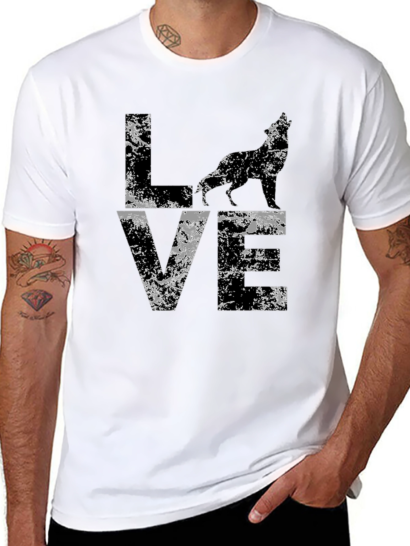Camiseta Hombre Amor Lobo - Diseño Grunge