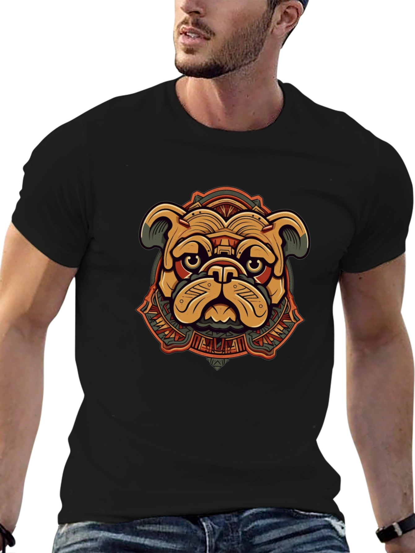 Camiseta Negra Bulldog Estilizado