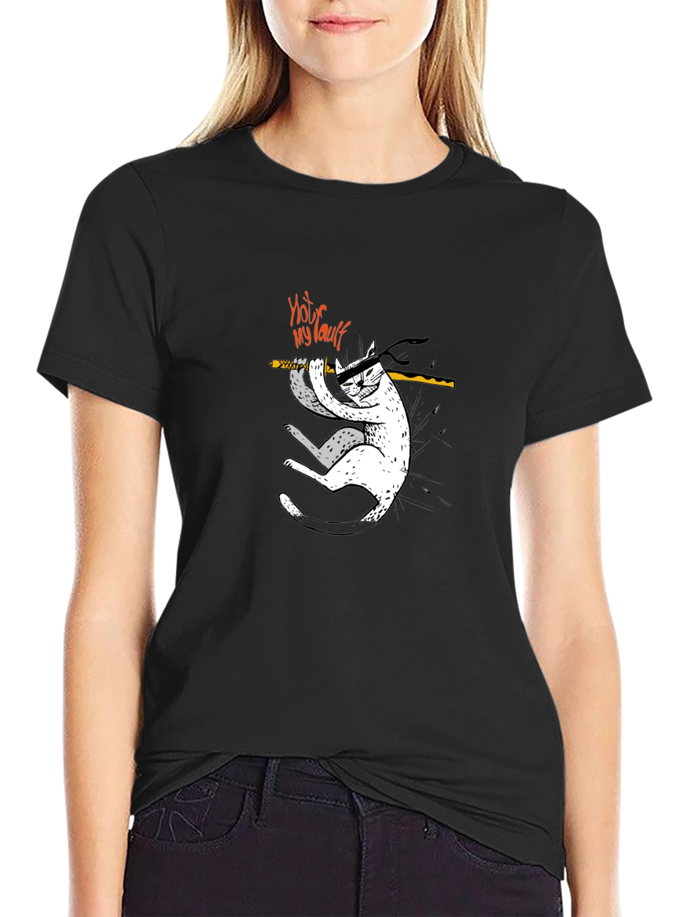 Camiseta Negra No es Mi Culpa Gato Ninja