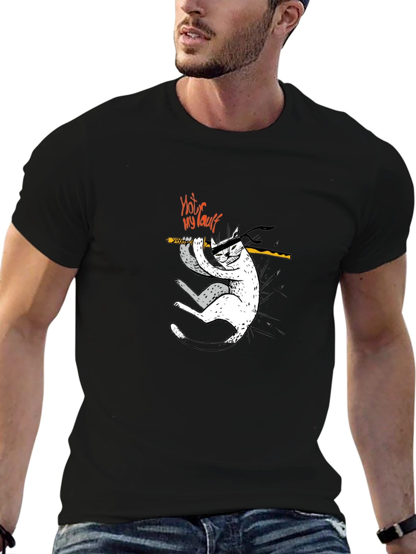 Camiseta Negra No es Mi Culpa Gato Ninja