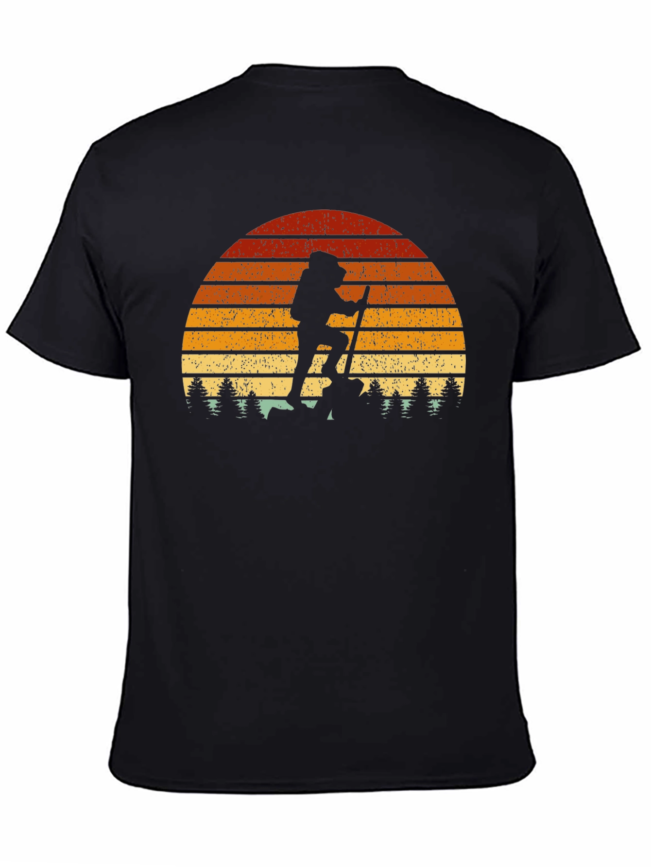 Camiseta Hombre Montañismo Retro Atardecer