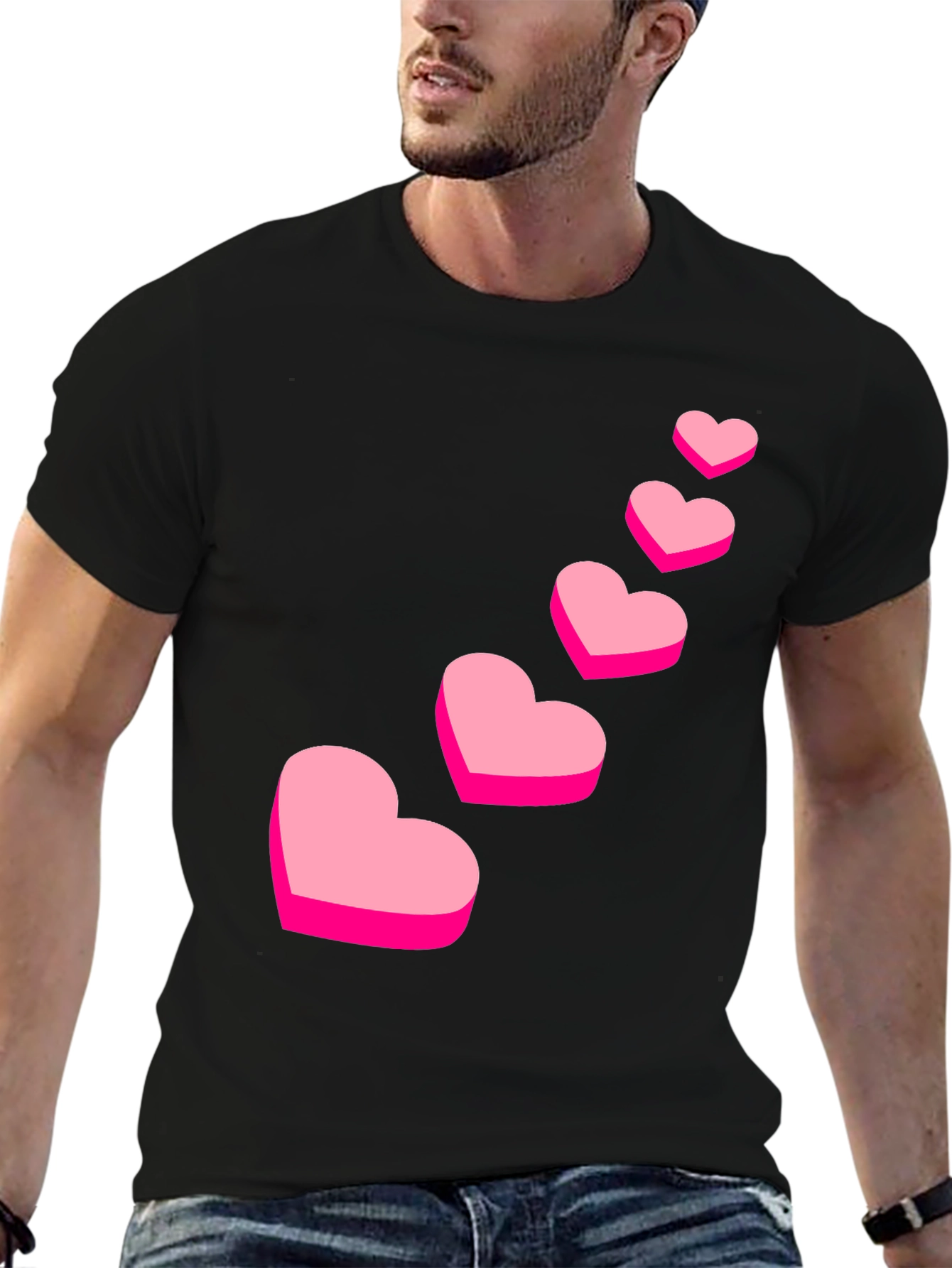 Camiseta Negra con Corazones Rosados