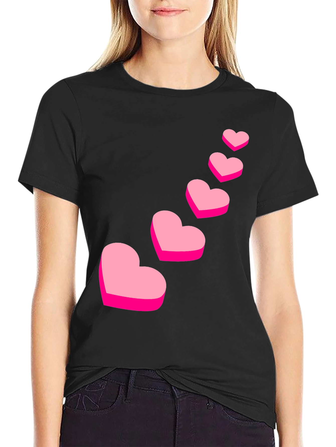 Camiseta Negra con Corazones Rosados