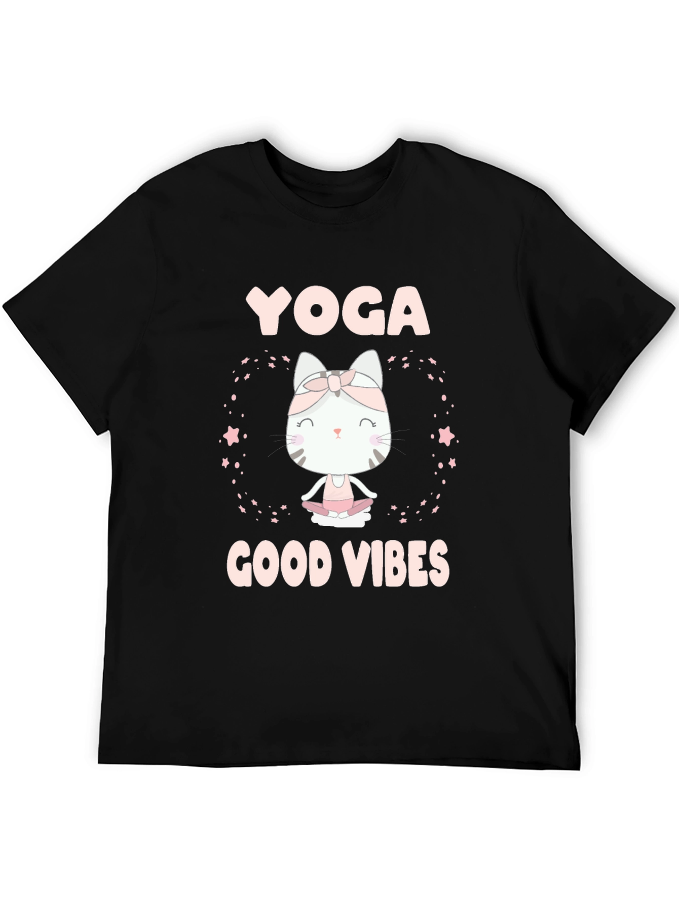 Camiseta Negra Yoga Gato Buenas Vibras