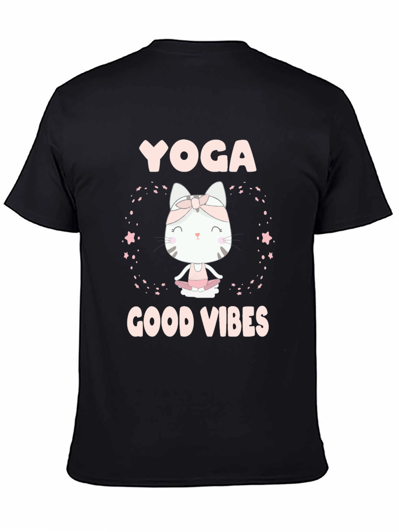 Camiseta Negra Yoga Gato Buenas Vibras
