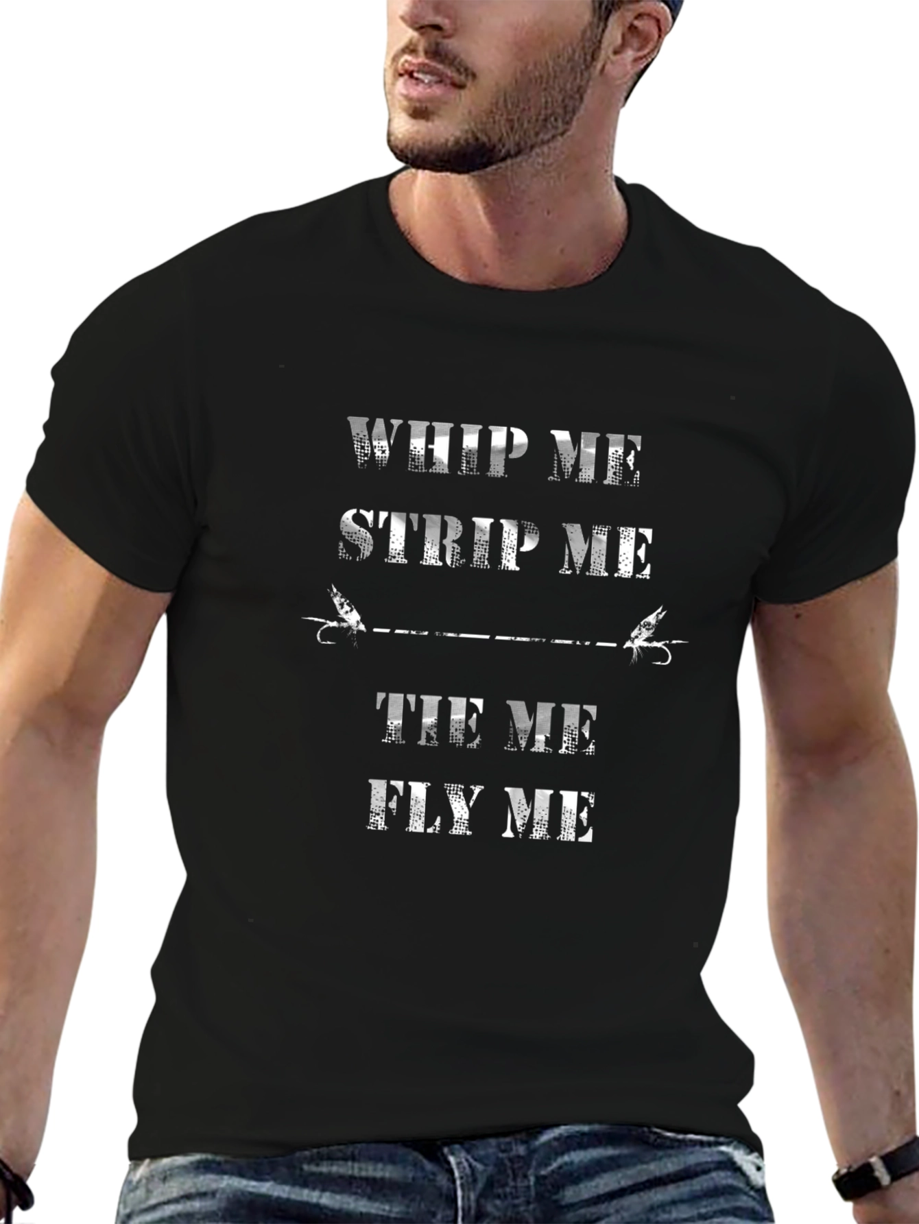 Camiseta Negra con Diseño de Pesca con Mosca