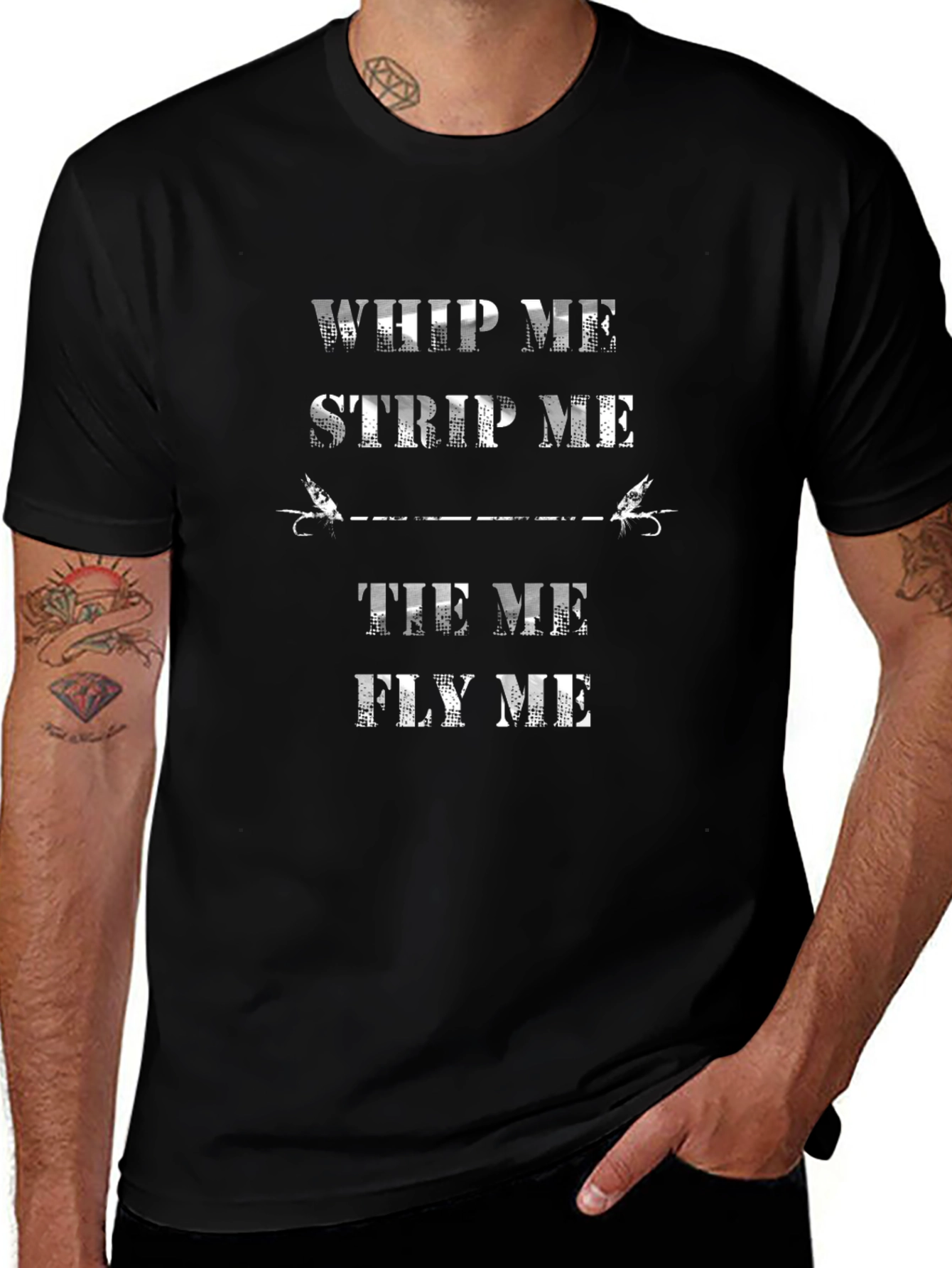Camiseta Negra con Diseño de Pesca con Mosca